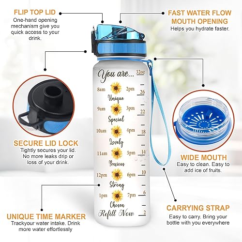 Vista 24 de TheSunCozy - Botella de agua motivacional personalizada de 32 onzas con diseño de girasol de mapache con texto en inglés "You Are My SunSunshine