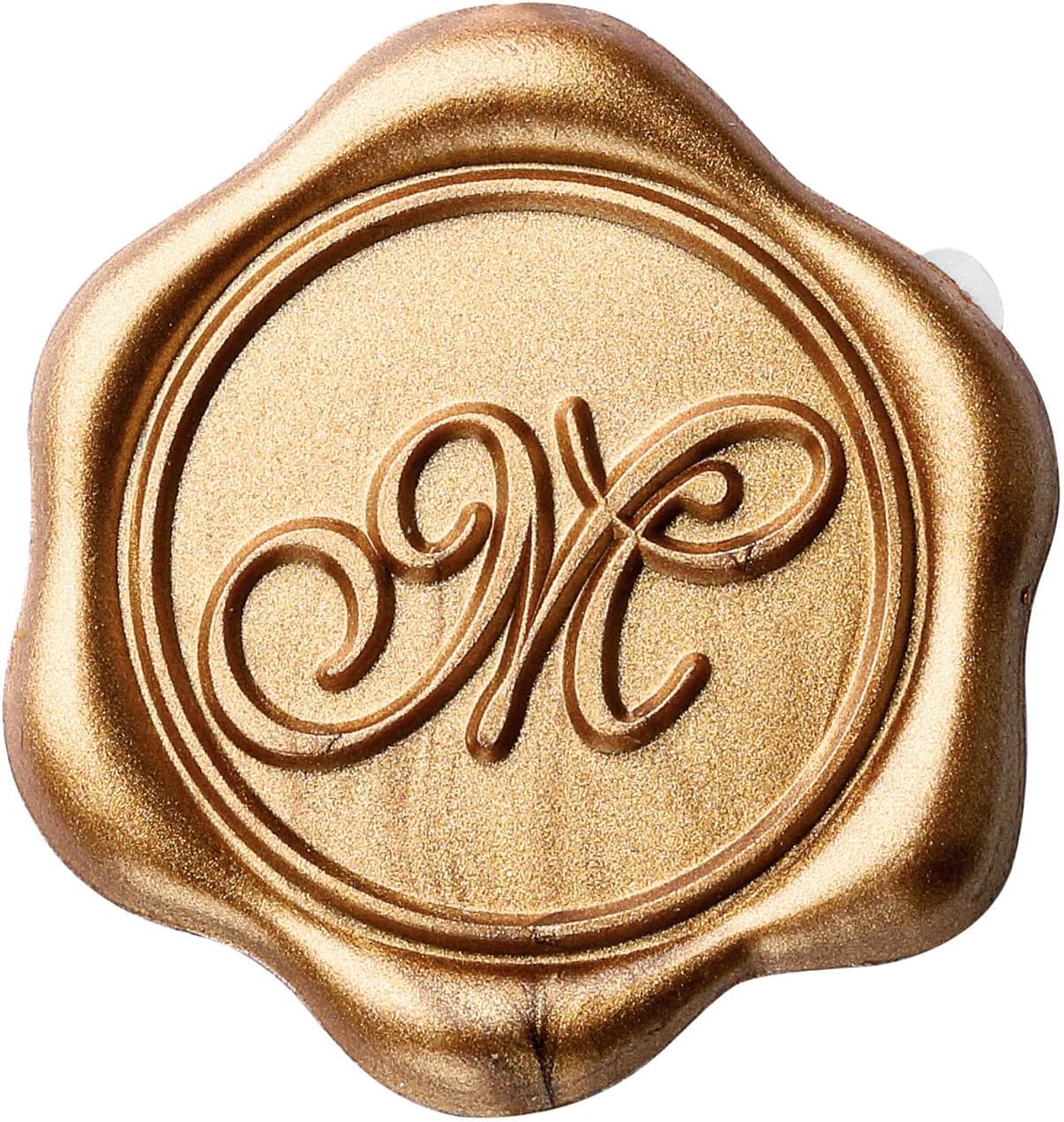 Yoption Initial M Wax Seal Stickers, 100 Pack Gold Self Adhesive Letter Envelope Seal Stickers for Wedding Party Birthday Christmas (M)