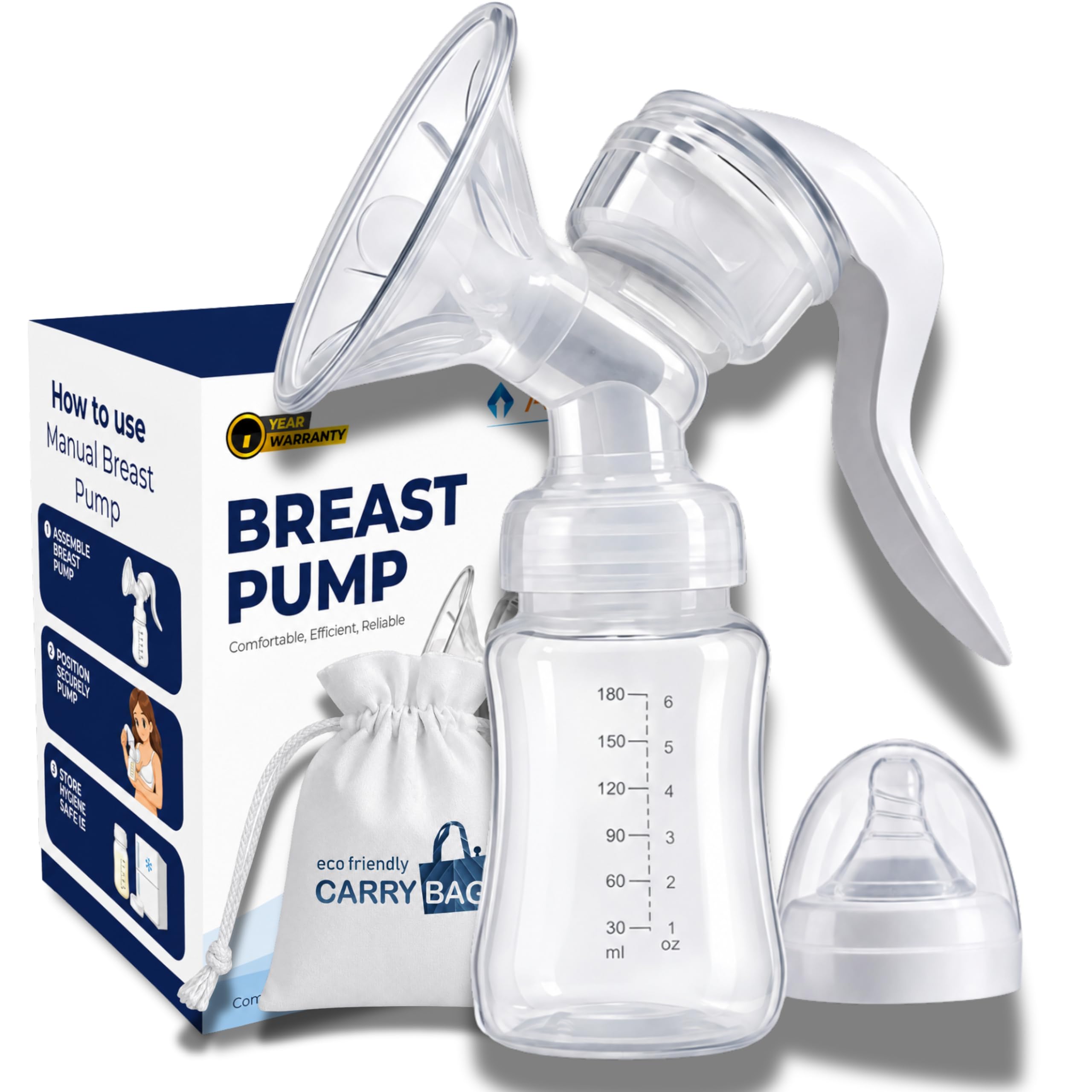 Alis Pro Manual Breast Pump | 3-Level Suction Control | Soft Silicone Massage Cushion | BPA-Free, Portable & Hand Operated | Ergonomic Handle for Comfortable & Painless Milk Expression | Includes Feeding Nipple & Breast Pads-image-22
