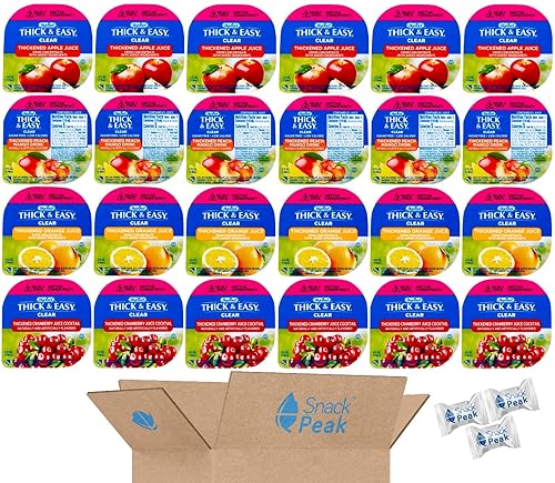 Snack Peak - Caja de regalo de bebida de jugo gruesa y fácil de espesar 24 recipientes individuales (4 onzas líquidas) - Manzana, naranja, cóctel de