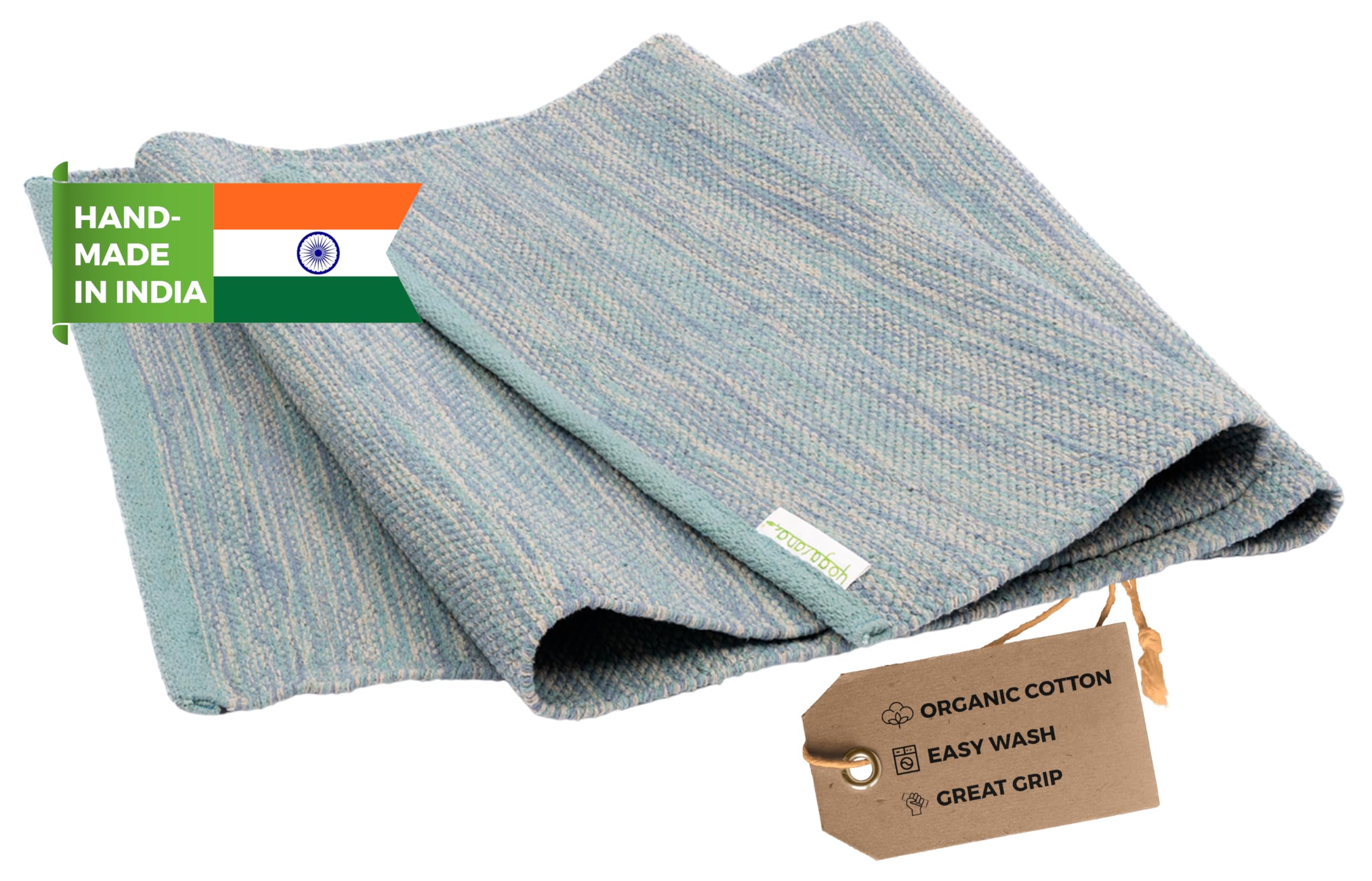 Yogasana Organic Cotton Yoga Mat - Non Slip Hand-Woven Foldable Yoga Rug Provides Excellent Comfort, Traction & Support - Travel Extra Thick Yoga Mats for Indoor & Outdoor Use - 24 x 72 Inches