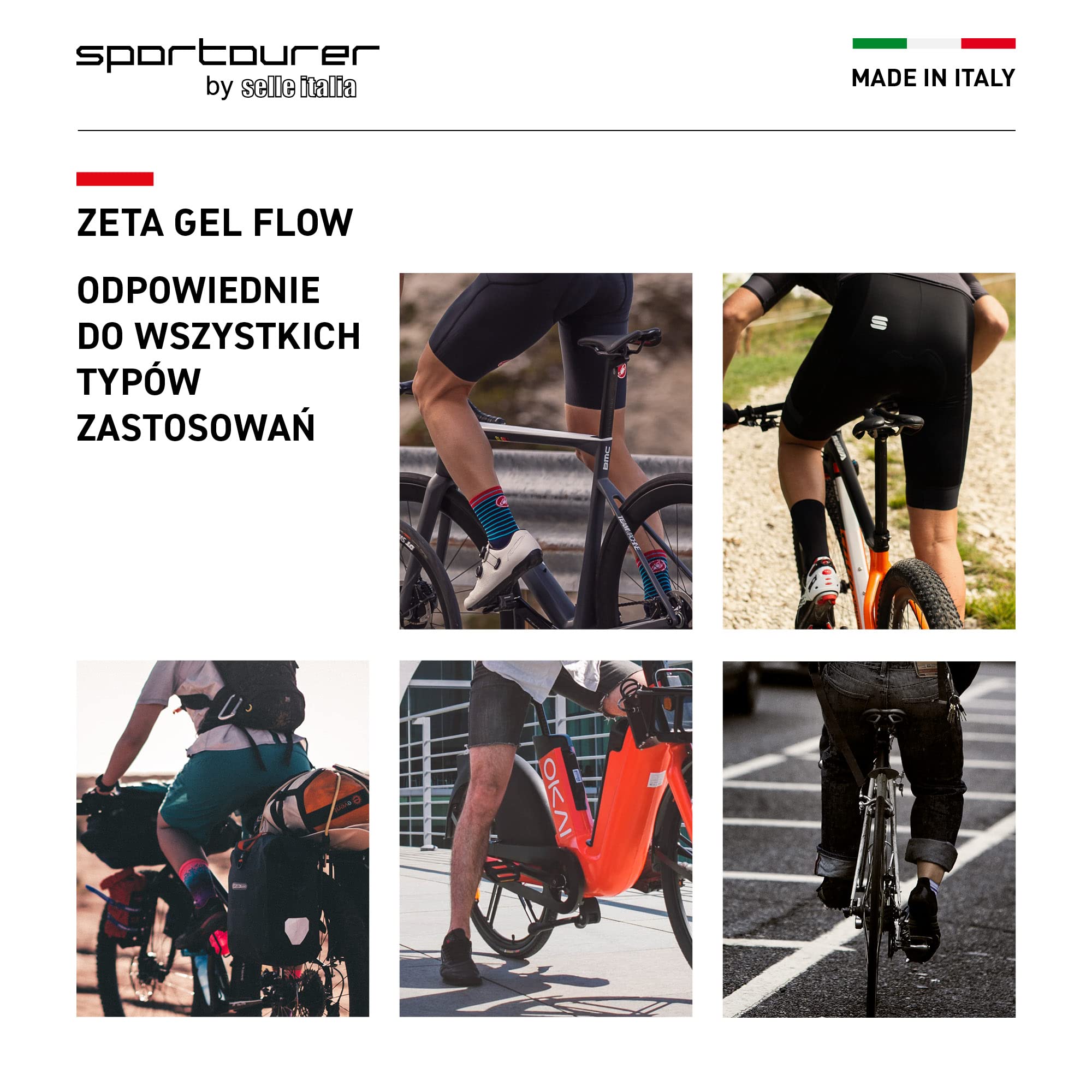 Sportourer by Selle Italia ZETA Comfort Gel Flow – Siodełko Miejskie, Żelowe, Ergonomiczne, Hi-Viz, Wodoodporne – Czarny