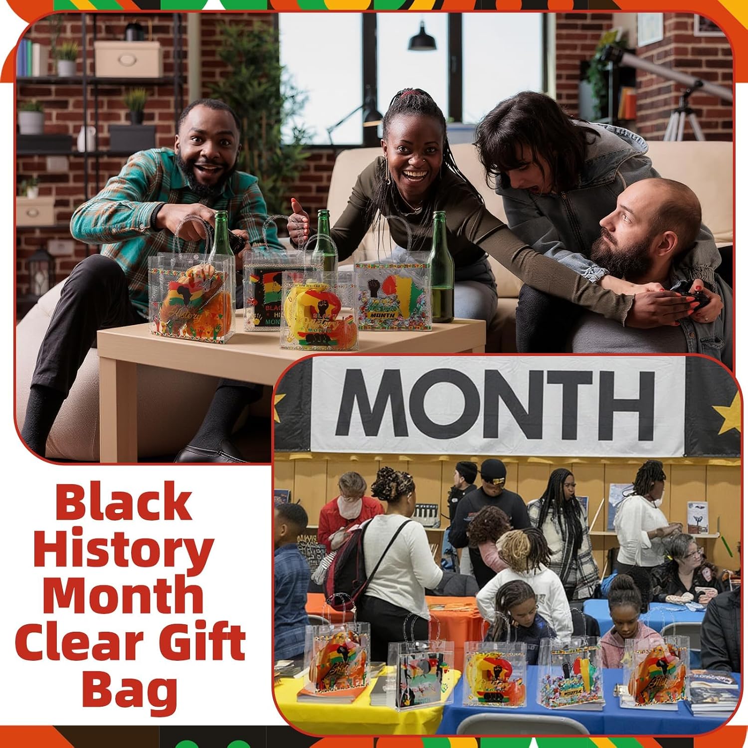 24 Pcs Juneteenth Gift Bags Black History Month Gift Bags with Handles Juneteenth Party Favors Clear PVC Gift Bags African American Goodie Bags for Freedom Day Independence Day, 8 x 8 x 3.15 Inch