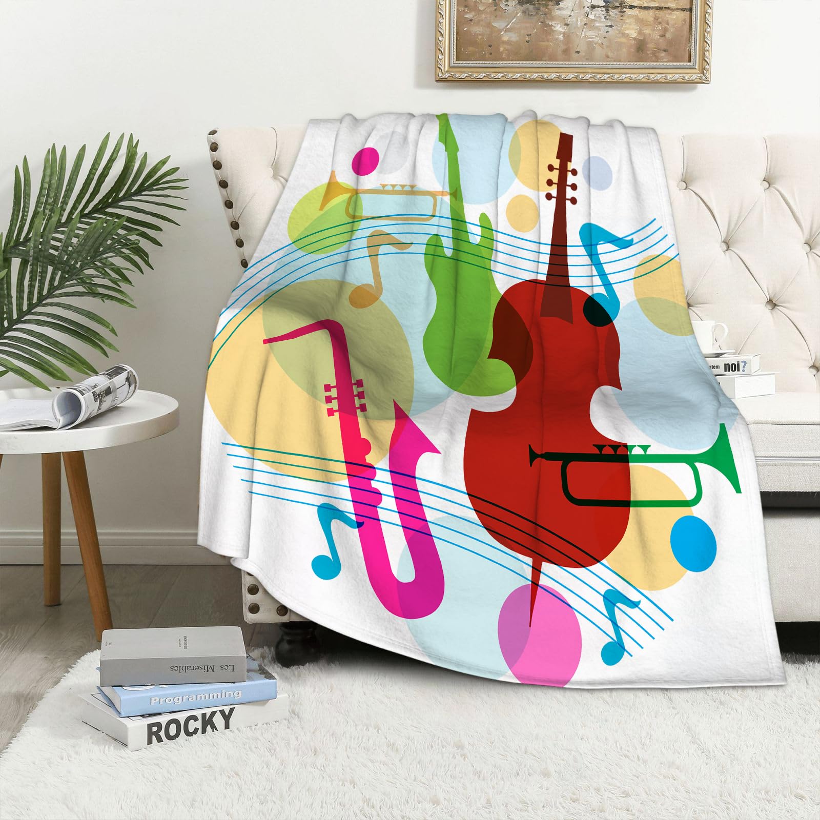 Coperta Pile Blanket Cornice decorativa per musica jazz alla moda, m Coperta di Flanella Coperta per Adulti per Bambini Caldo Divano per Il Tempo Libero Sedia Soffice Coperta Soffice150x200cm