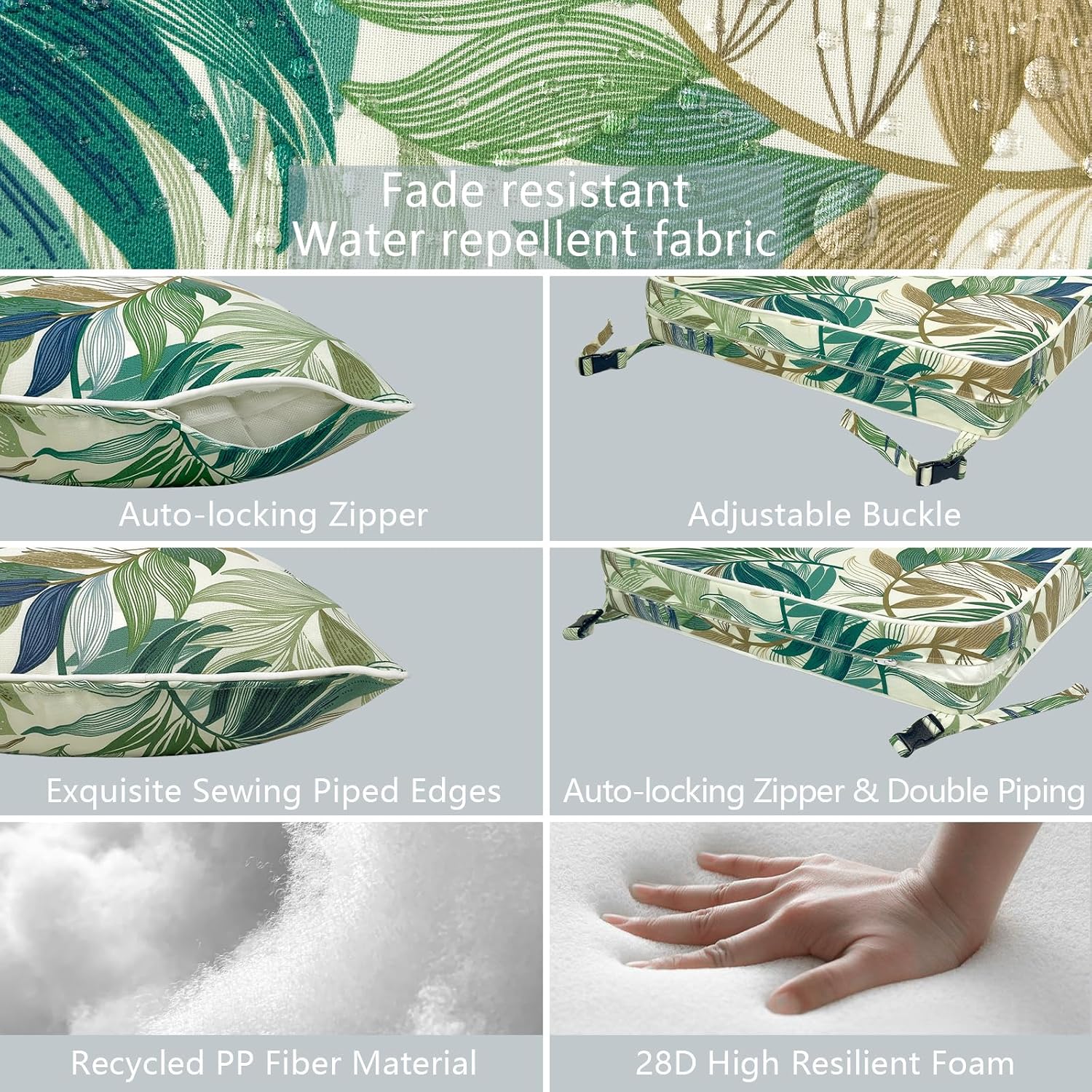 LVTXIII Outdoor Deep Seat Cushion Patio Seat and Back Cushion Set Seasonal Chair Cushion for Dining Arm Chairs, Wicker Chairs and Garden Furniture Decoration, 24"x24"x4", Lush Leaf Green