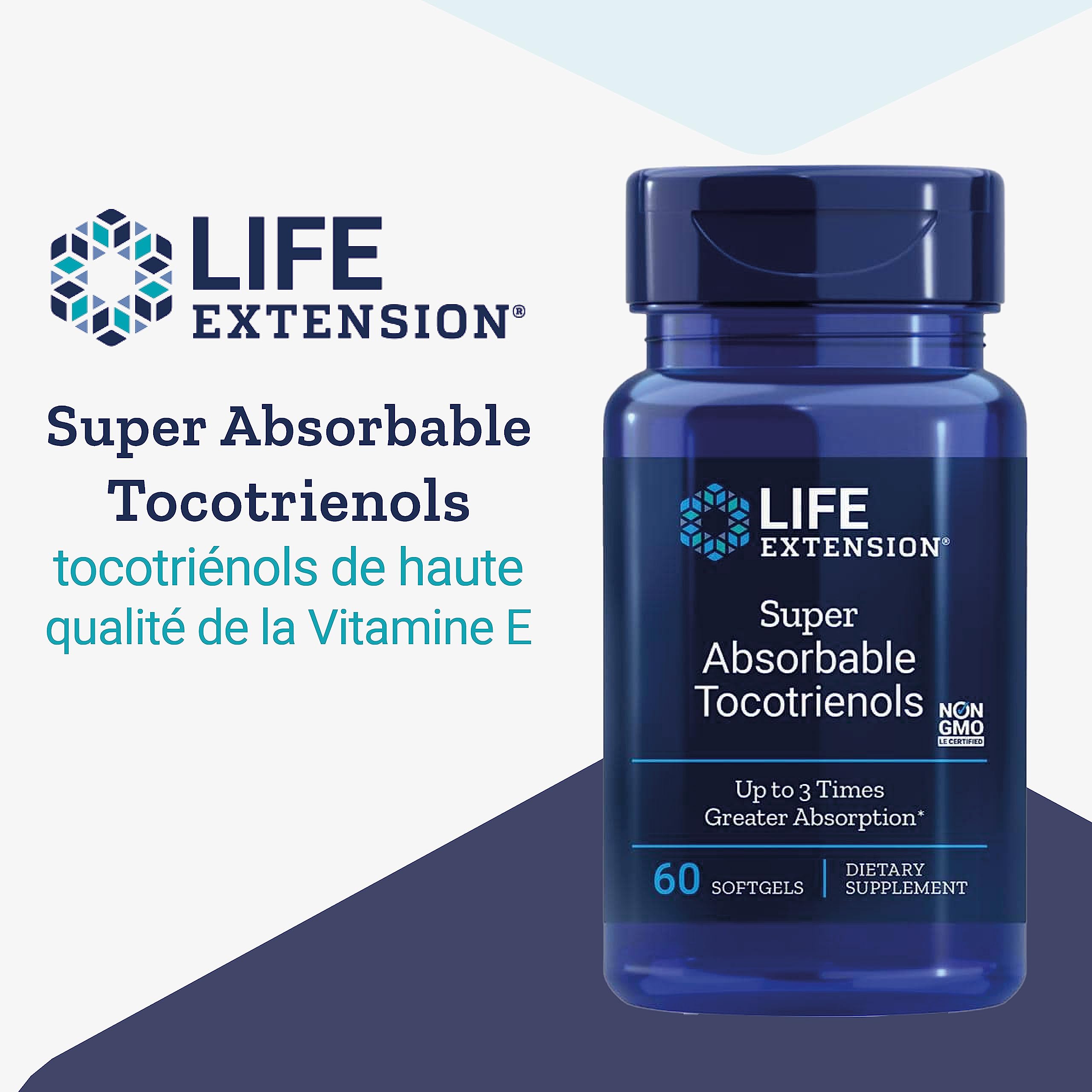 Life Extension, Tocotriénols Super Absorbables, Vitamine E et Tocotriénols, 60 Capsules molles, Sans Gluten, Sans Soja, Sans OGM