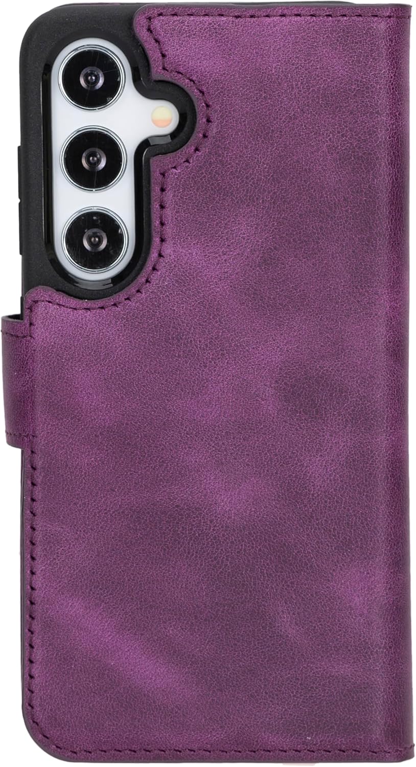 HARDISTON Premium Leather Handmade Wallet Case Compatible with Samsung Galaxy - Detachable Magnetic Flip Cover with Card Holder & Kickstand (Purple, Samsung Galaxy S26)