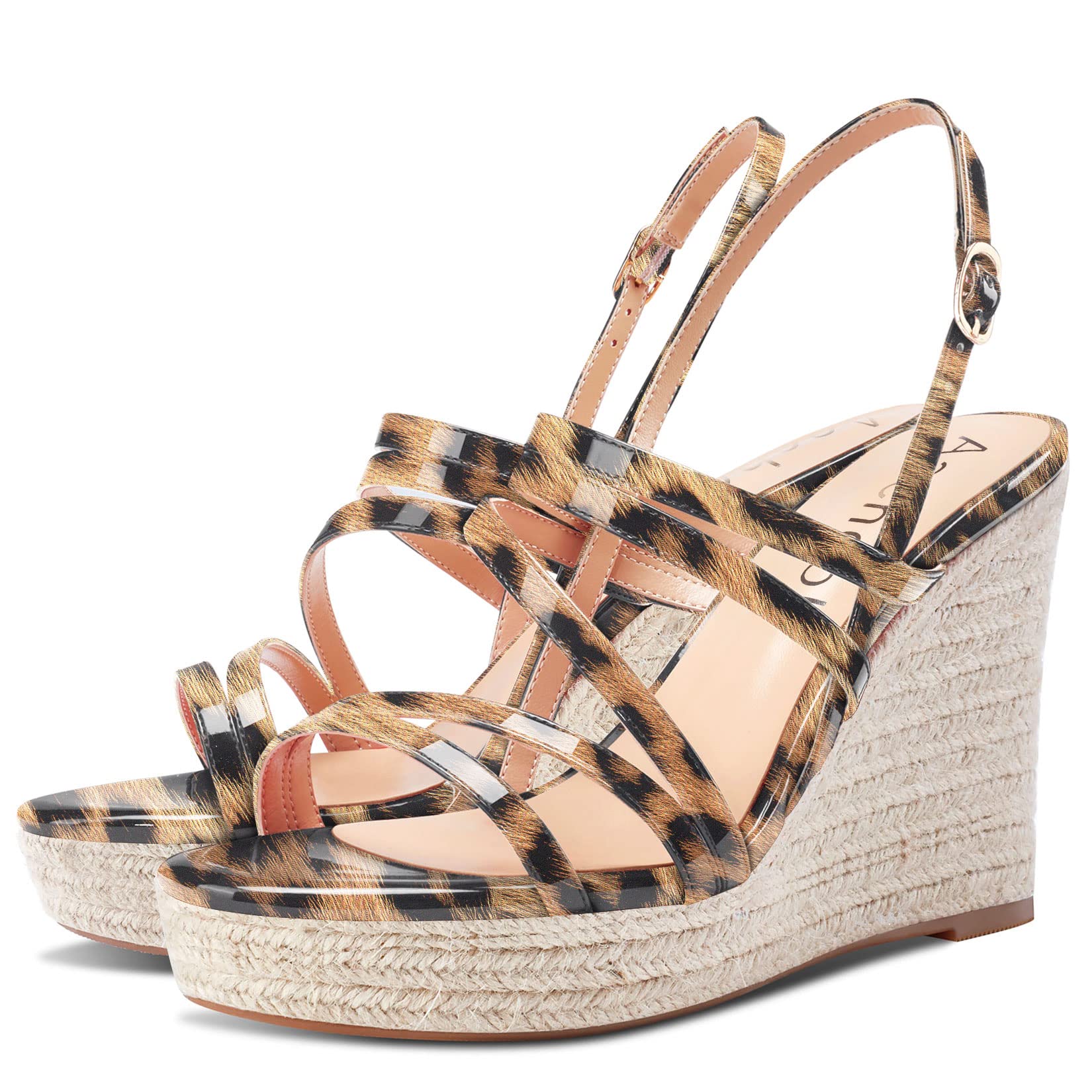 Aachcol Mujer cuña esparto Plataforma Sandalias Abierta Punta Correa Tobillo Slingback Correa posterior Alto High Heel Dress Zapatos Charol 10 CM