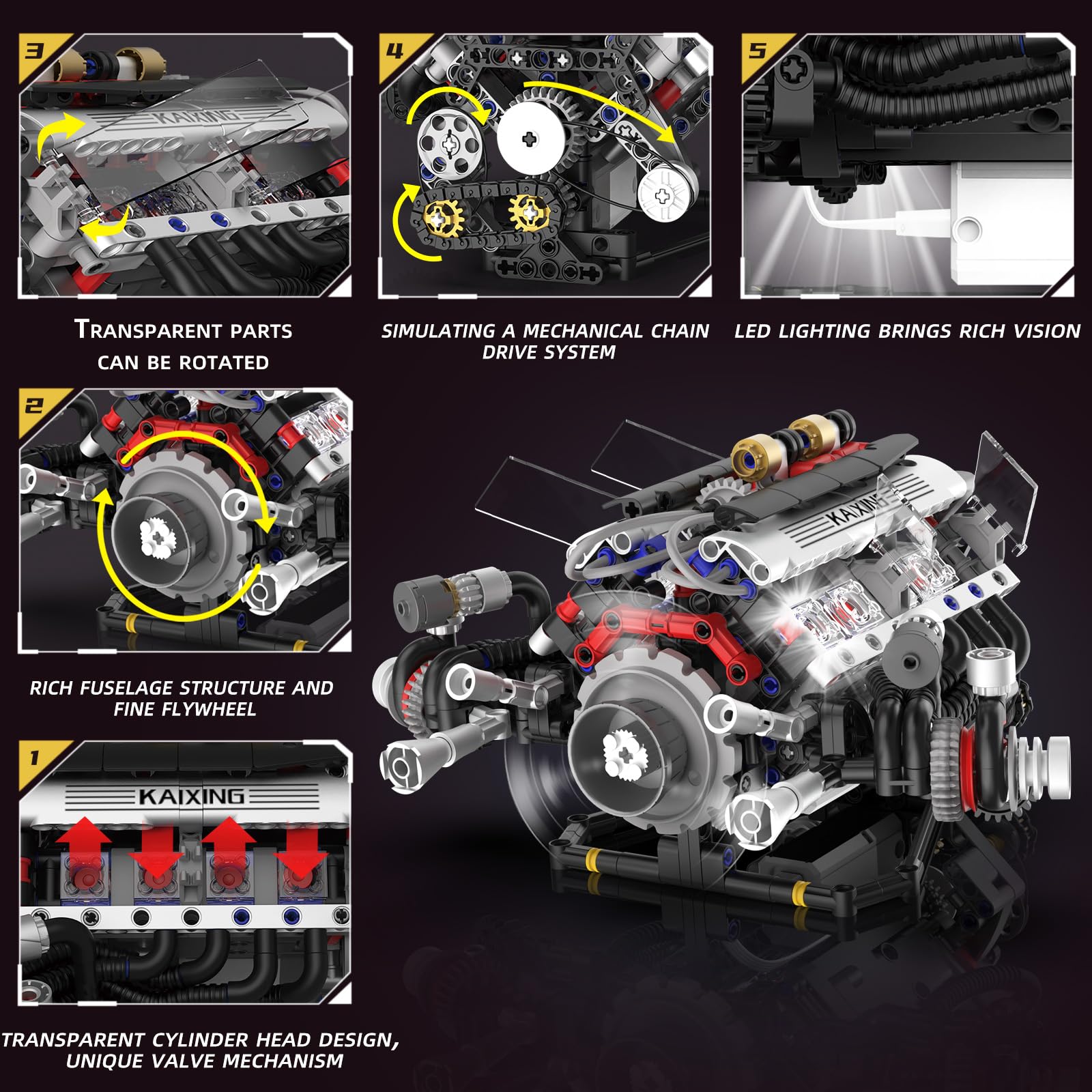 V8 Engine Kits That Works Building Sets,Car Engine Model Kit with Motor and Lights,Visible Piston Movement Mechanical STEM Toy for Car Enthusiasts Adults,Kids(715PCS)