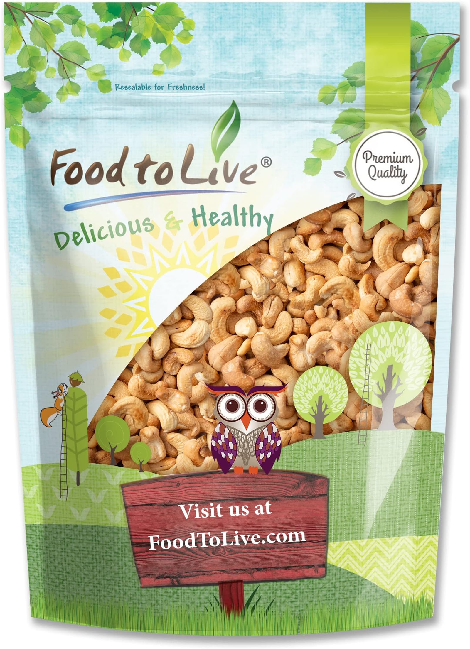 Food to Live Dry Roasted Whole Cashews with Himalayan Salt, 8 Ounces Oven Roasted Lightly Salted Fancy Nuts, No Oil Added, Vegan, Kosher, Bulk. Crunchy Texture. Great Snack