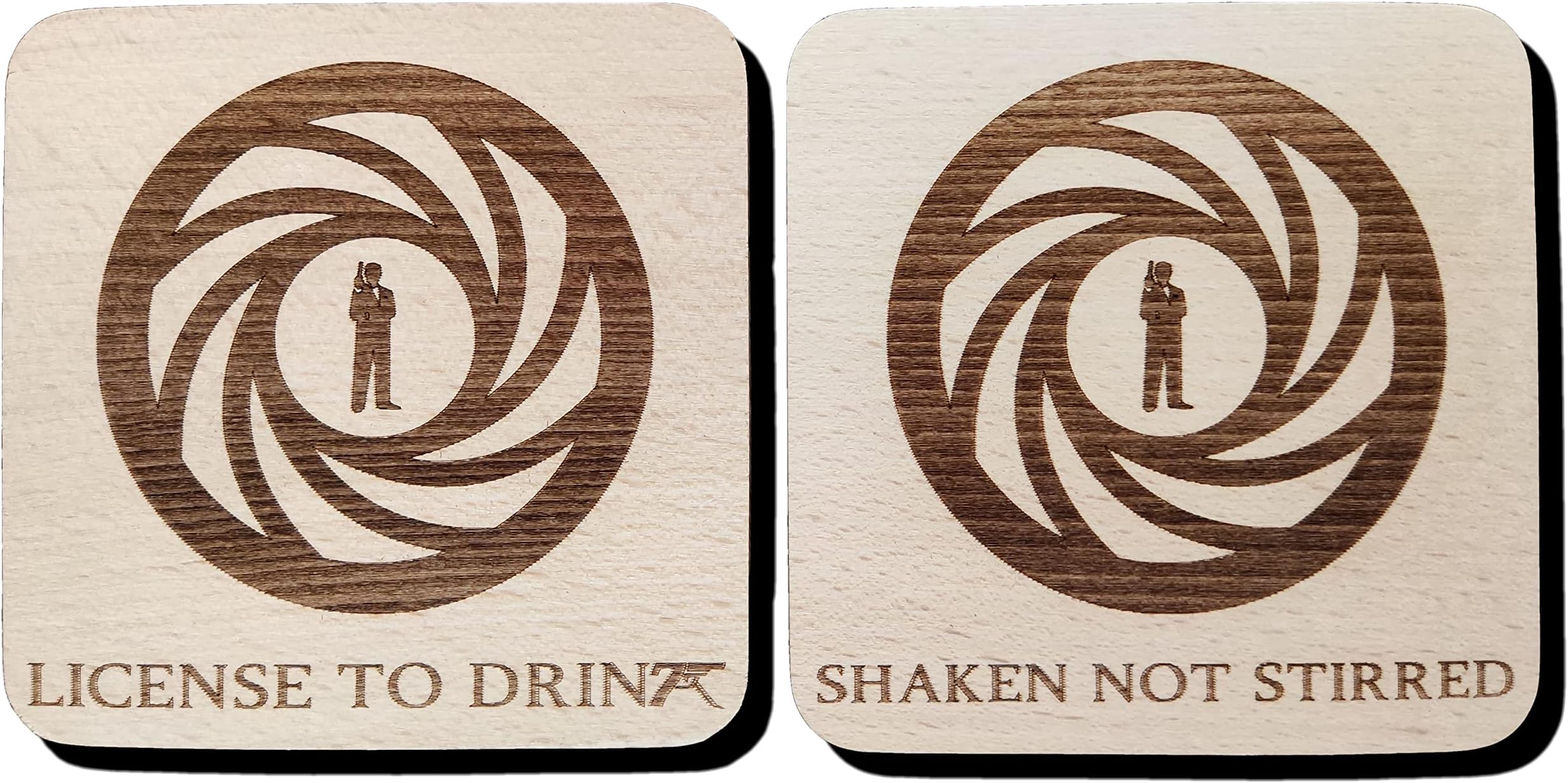 JAMES BOND 007 NO TIME TO DIE INSPIRED COASTERS DRINK MAT ENGRAVED PRESENT GIFT (Both BEECH)