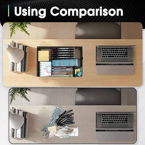 Miniatura 6 de Organizador de cajones de escritorio de 2 piezas, divisor de cajones de oficina de 4 a 6 rejillas con 2 compartimentos ajustables, organización de