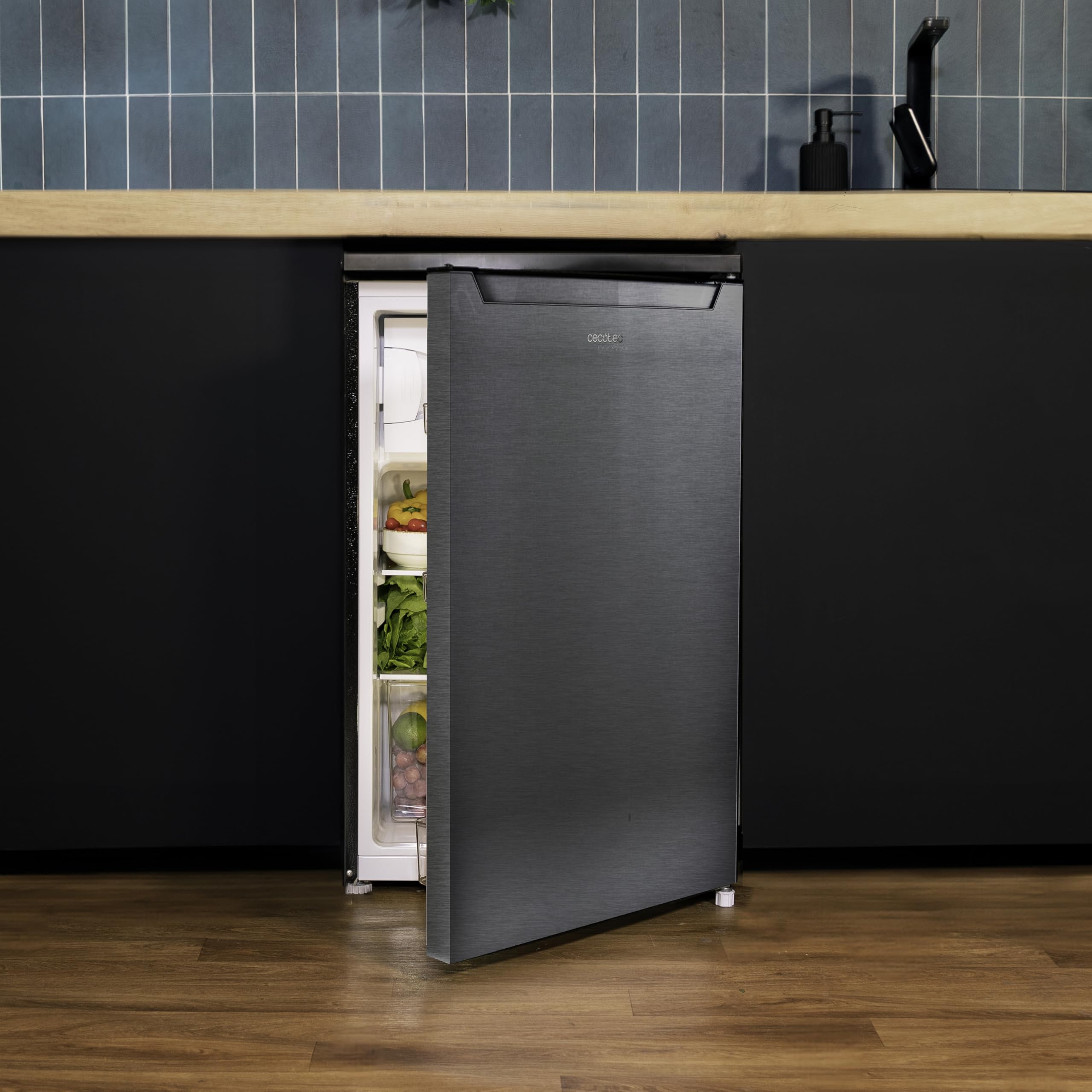 Cecotec Mini-Kühlschrank 107 L Bolero CoolMarket TT 107 Inox, Energieklasse E, Energiesparend, Reversible Tür, Niedriger Geräuschpegel, Crisper-Box, Gefrierfach