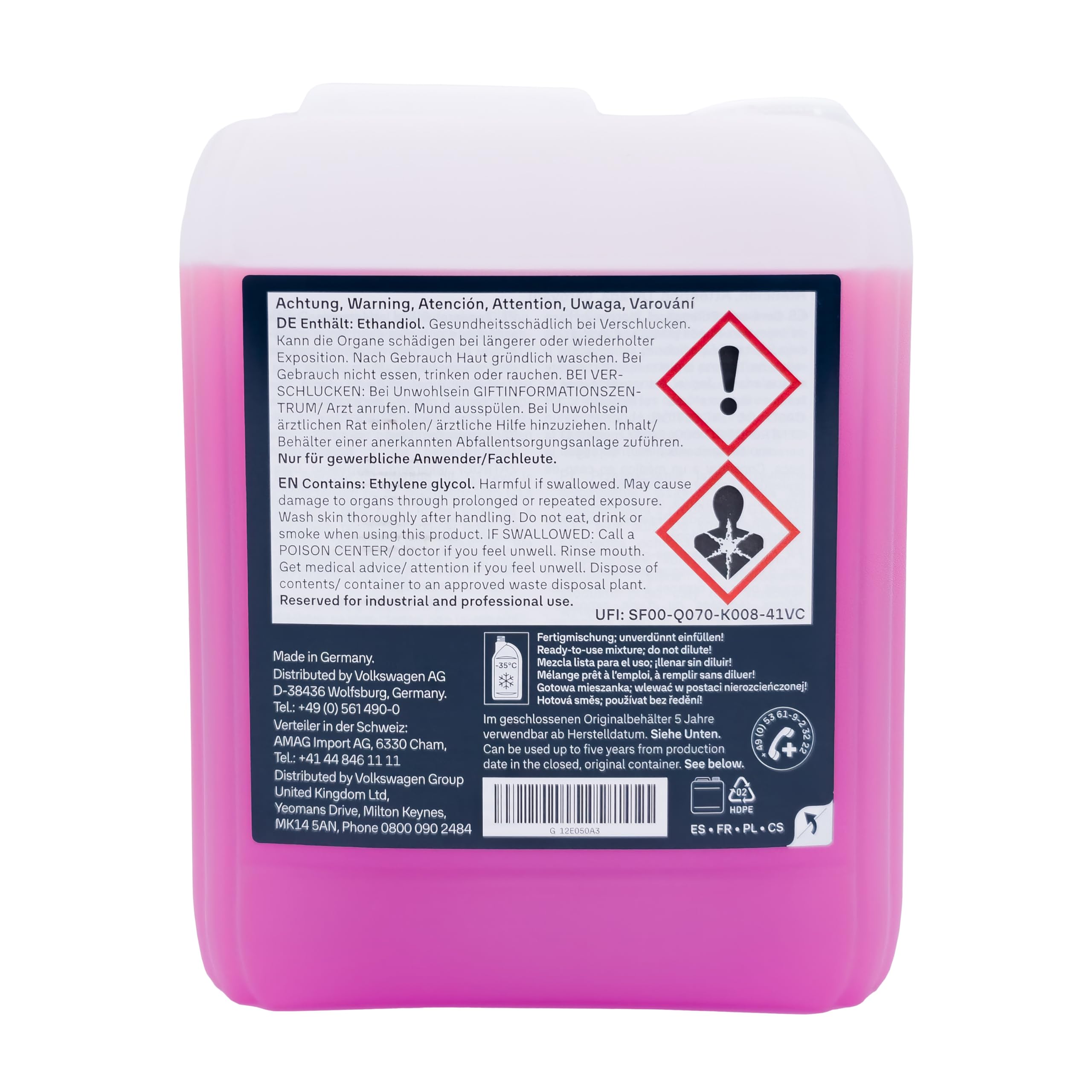 Volkswagen G12E050A3 Liquido di Raffreddamento G12evo Liquido di Raffreddamento Ready Mix Tanica 5 Litri