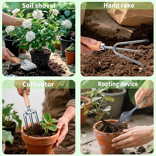 Miniatura 2 de Juego de herramientas de jardín con bolsa y guantes, juego de herramientas de jardinería de acero inoxidable, regalo de jardinería ideal para