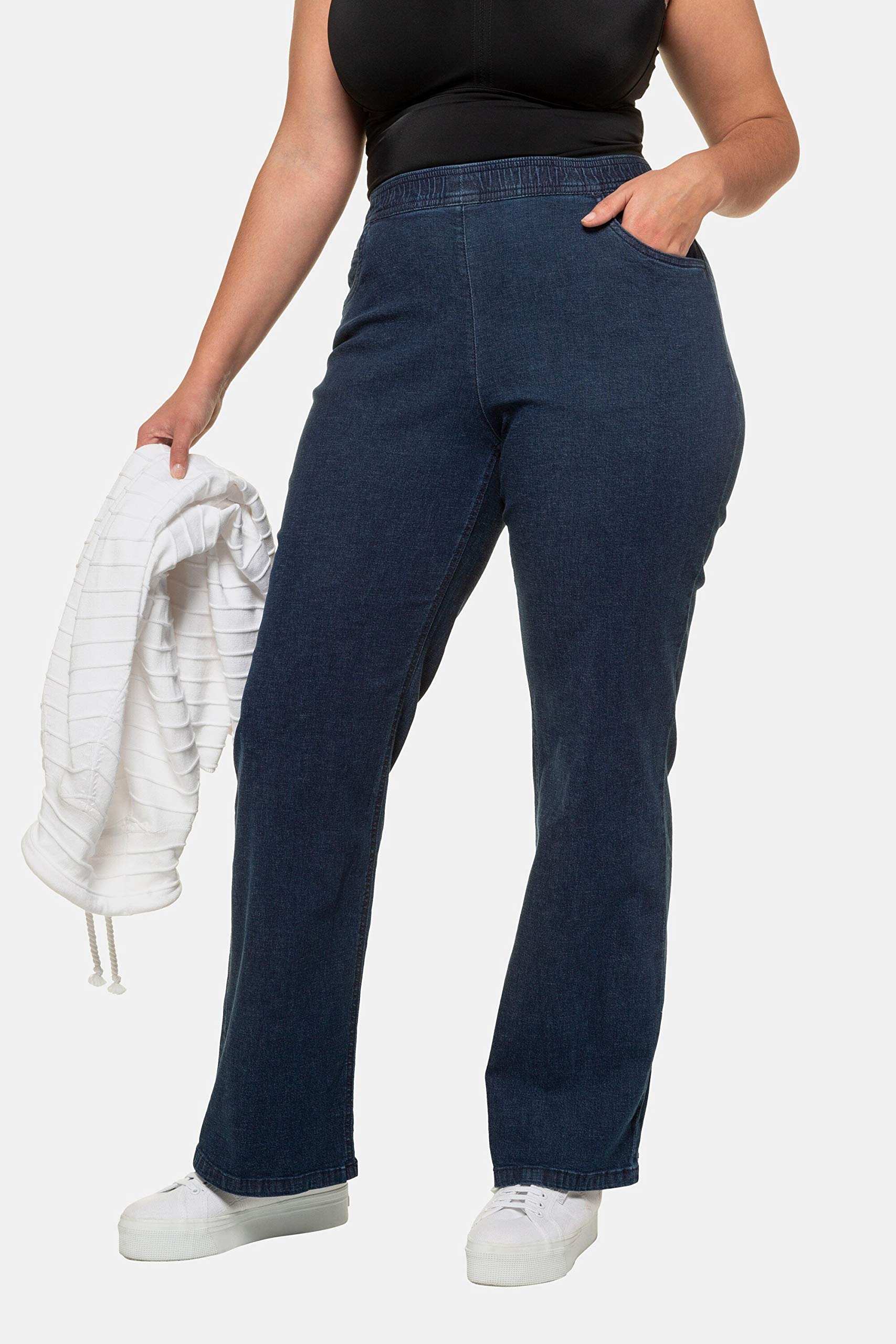 Ulla Popken Femme Grandes Tailles Jean Large Mary, Coupe Ample à 5 Poches, Ceinture élastique 725331