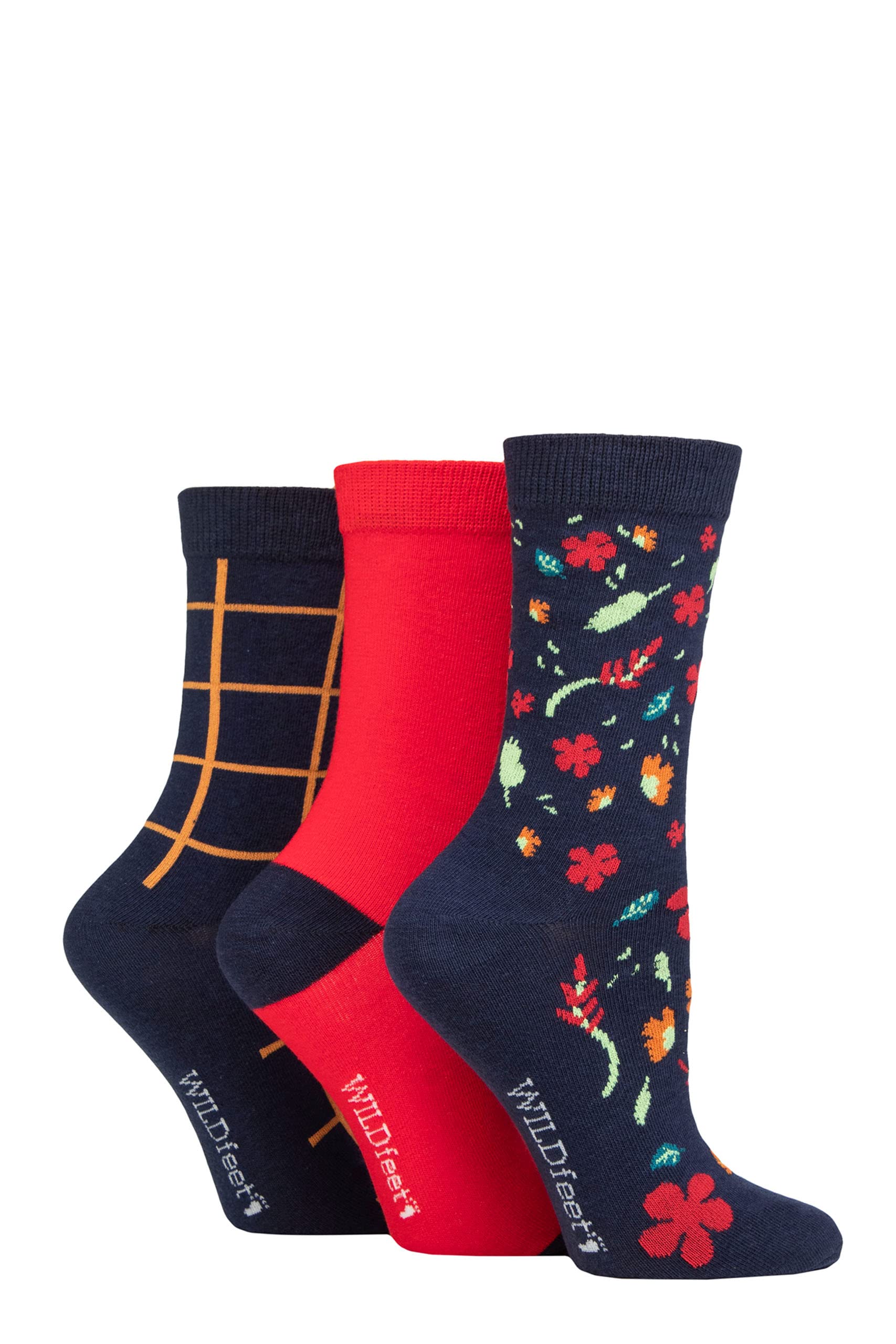Sockshop Women's Autumn Floral Wildfeet Cotton Novelty Patterned Socks Pack Of 3 4-8