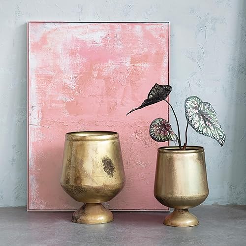 Miniatura 7 de Creative Co-Op Maceta redonda de metal de 15.75 pulgadas, capacidad para maceta de 10 pulgadas, maceta con acabado de latón antiguo