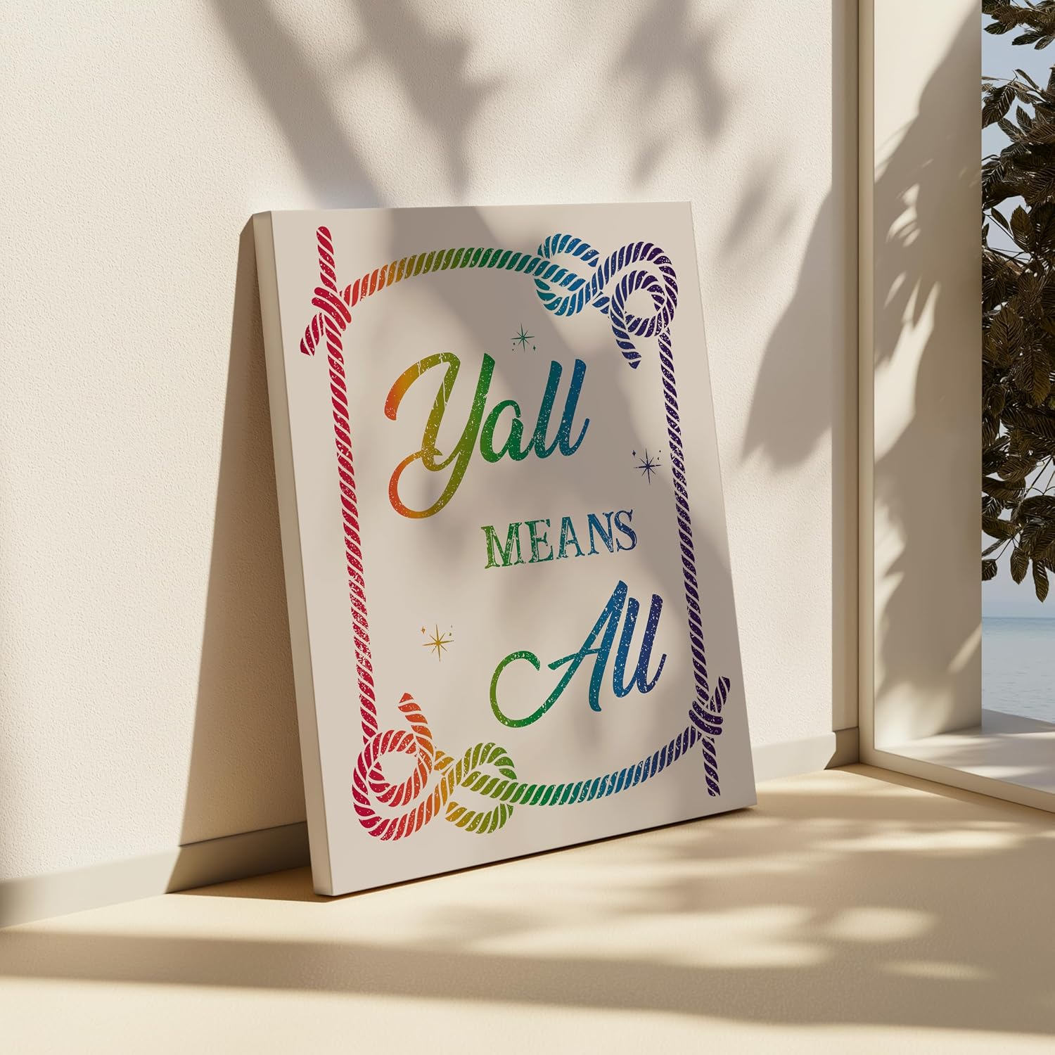 Poster Master Yall Means All Canvas - Retro Rainbow Print - Pride Art - Trendy Gift for Men, Women & LGBTQ - Minimal Wall Decor for Office, Dorm, or Living Room - 8x10 STRETCHED Canvas