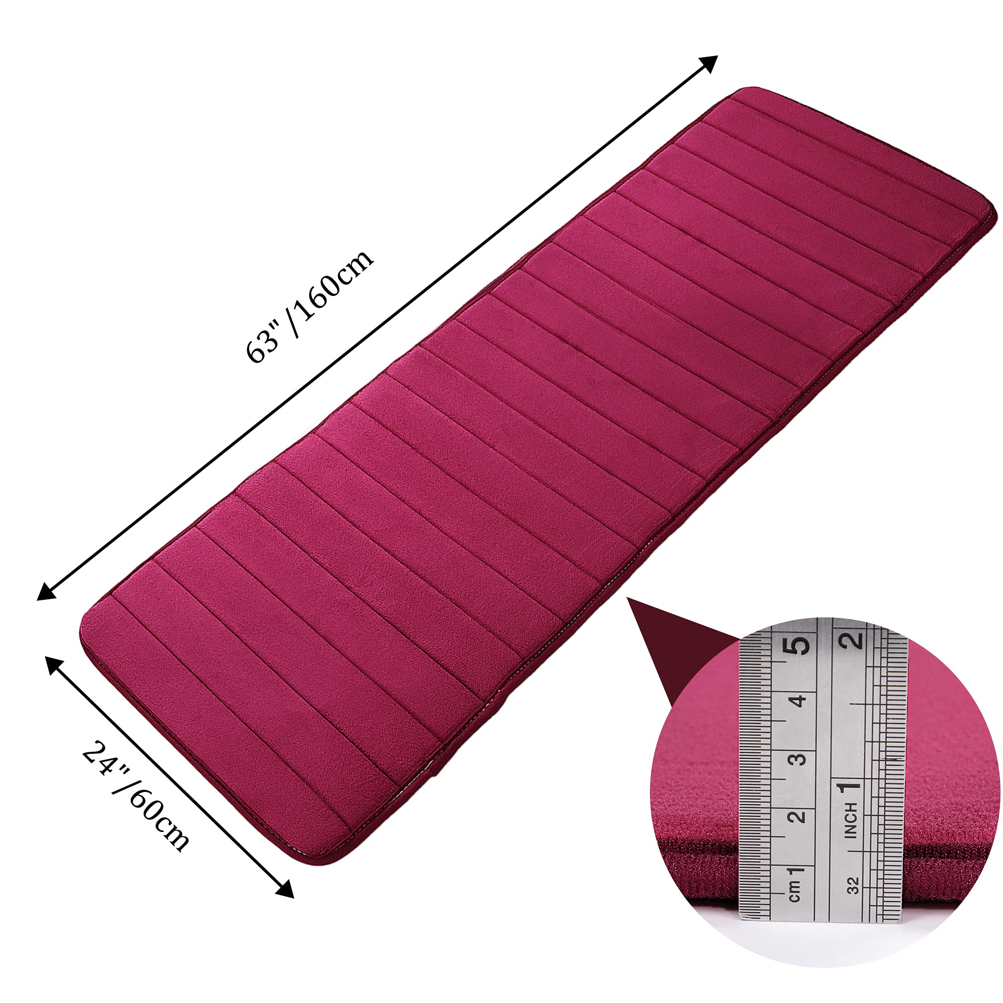 sourcing map Badematte Badteppich rutschfeste Waschbar schnell trocknend er Langer Teppich aus Memory Foam Weich & Gummi Rot 60x160cm