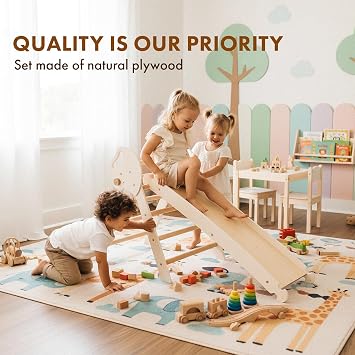 Goodevas 5-in-1 Climbing Set for Ages 1+ Pikler Triangle, Climbing Arch, Balance Cushion, Montessori Climbing Gym for Children 1-3 Years, Foldable Wooden Indoor Activity Center, Indoor Playset