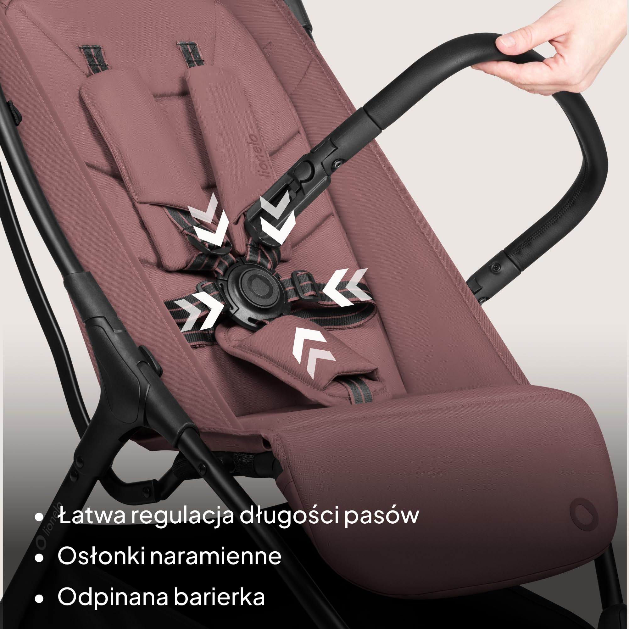 Lionelo Agia wózek podróżny do 22 kg, lekki wózek dziecięcy od 6 miesięcy, mały, składany, z funkcją automatycznego składania jedną ręką, funkcja leżenia, duża powierzchnia do siedzenia, zawieszenie