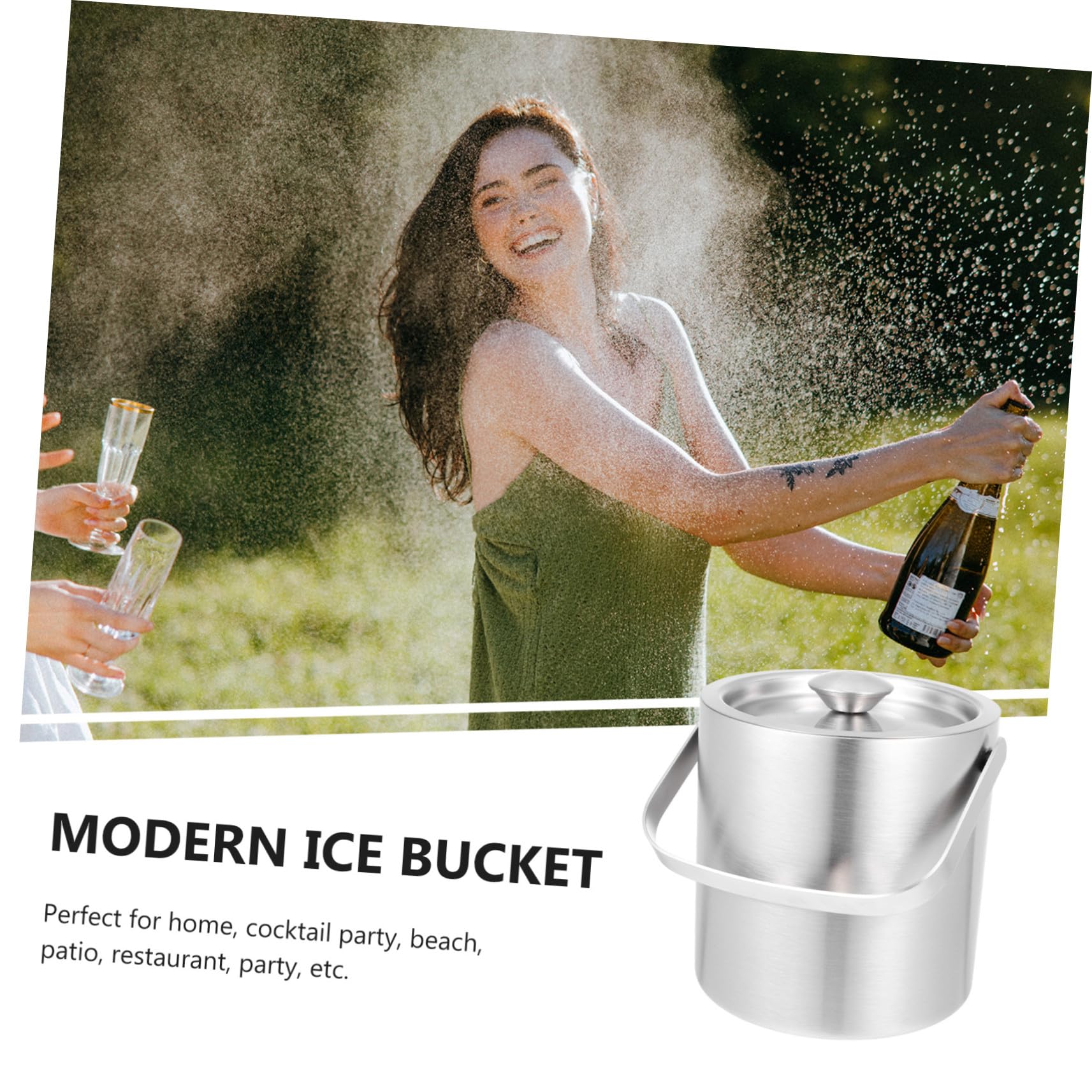 STOBAZA Doppelwandiger Edelstahl Eiswürfelbehälter mit Deckel und Henkel Isolierter Eiskübel für Wein und Bier Kratzfester und Tragbarer Kühlbehälter für Bar Party und Zuhause