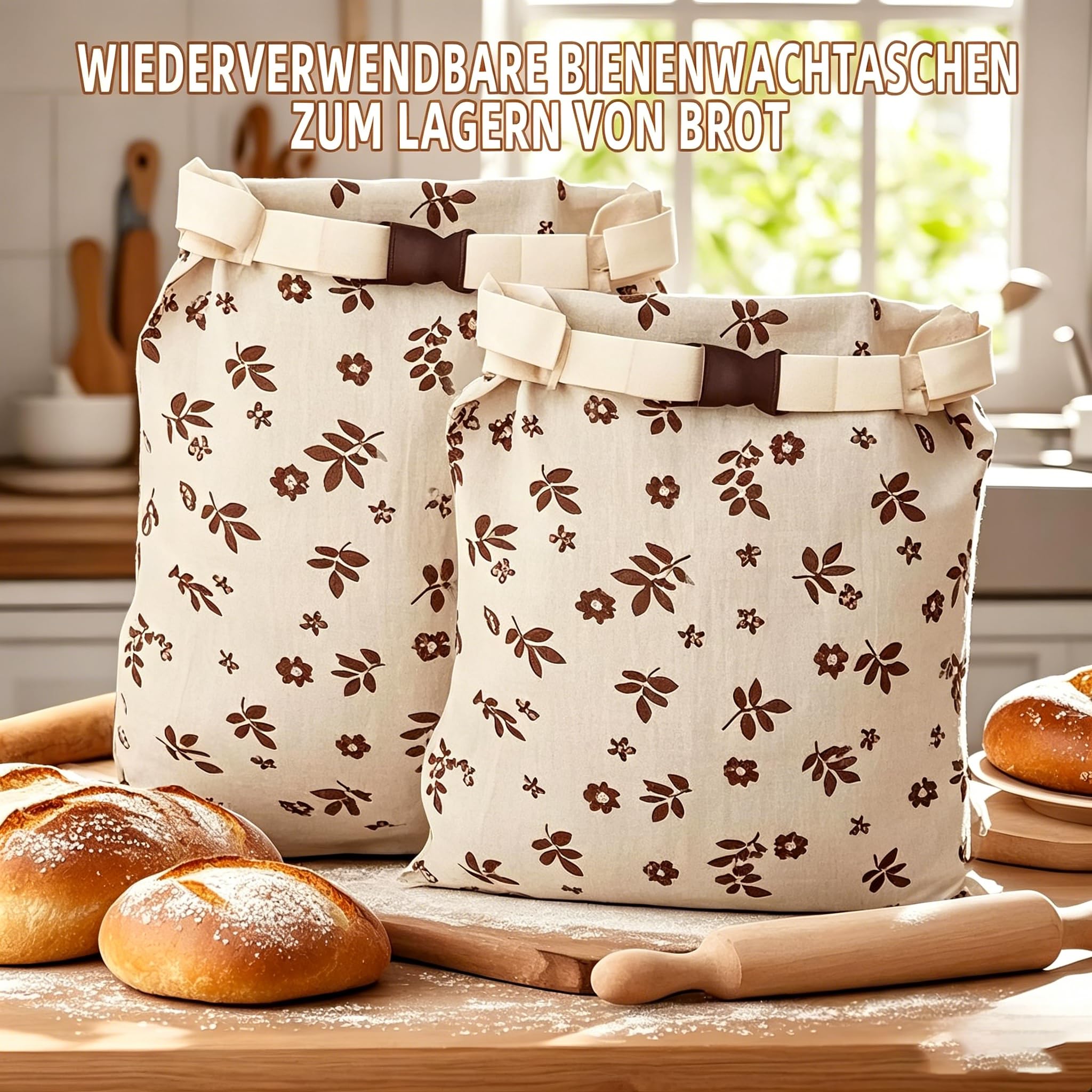Ekohem Bio-Bienenwachs-Brotbeutel – Baumwolle Wiederverwendbarer Baumwoll - Leinen - Brotaufbewahrungsbeutel mit natürlichem Bienenwachs