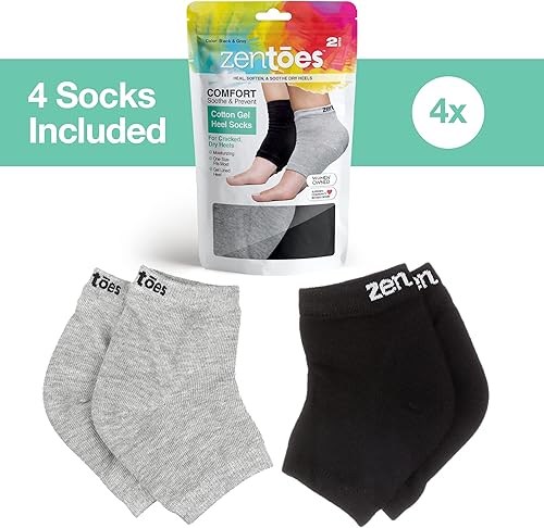 Miniatura 4 de ZenToes Calcetines de talón hidratantes 2 pares de calcetines de spa sin dedos con forro de gel para curar y tratar tacones secos y agrietados