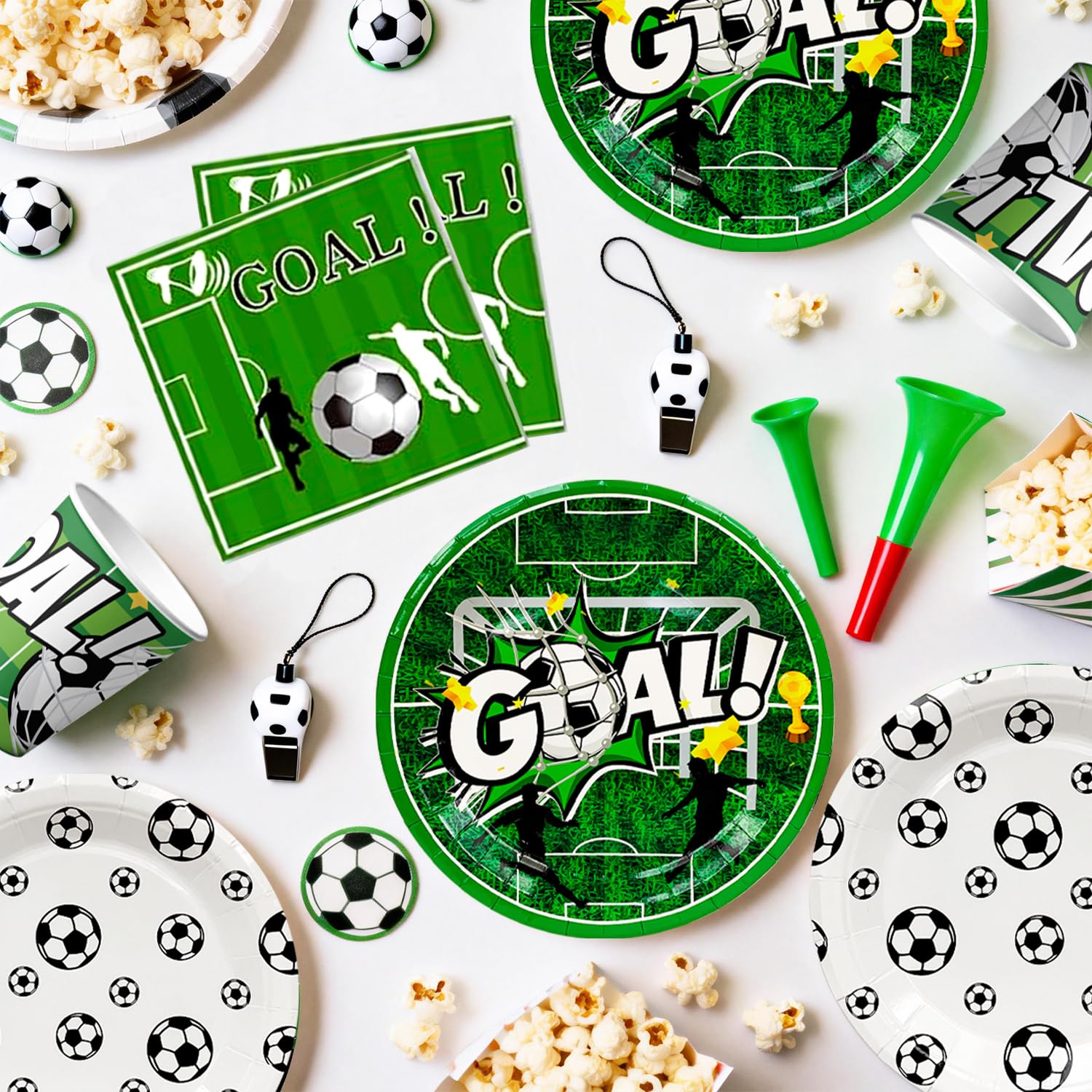 Forniture per Feste di Calcio,137 Pezzi Stoviglie per Feste di Calcio Compleanno Calcio Decorazioni Set Tema Calcio per Piatti Tazze Palloncini Striscioni etc Decorazioni per Festa Tema Calcio