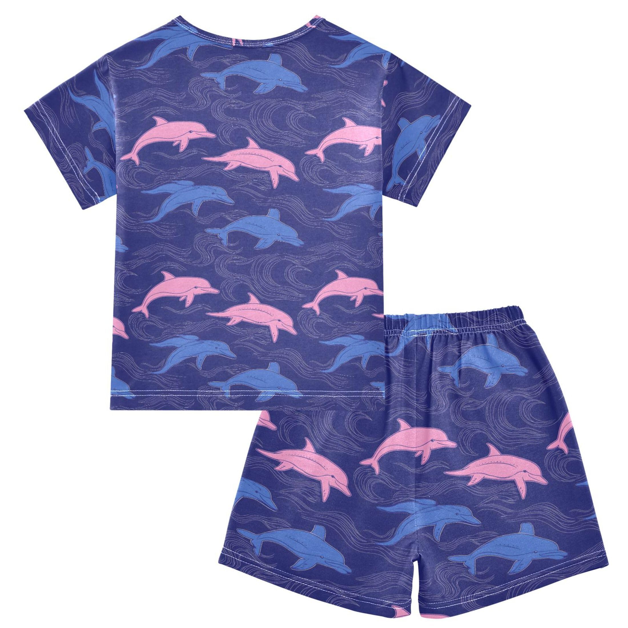UMIRIKO Dolphins Wave Summer Short Sleeve Pajamas Sleepwear PJ Set B0403829