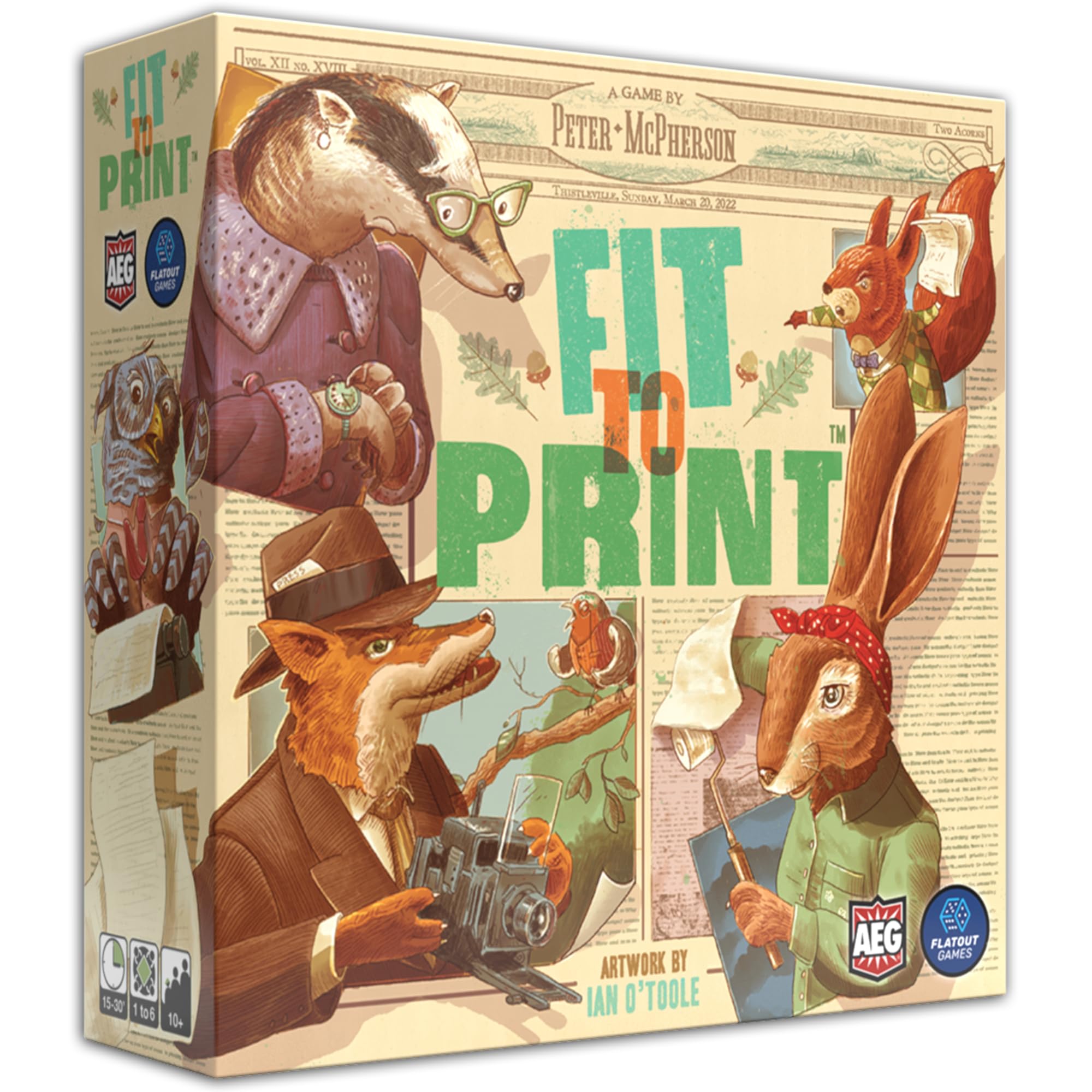 AEG & Flatout Games | Fit to Print | Build your Newspaper! | From the Creators of Cascadia | Easy to Learn | Quick to Play | Ages 10+ | For 1-6 Players
