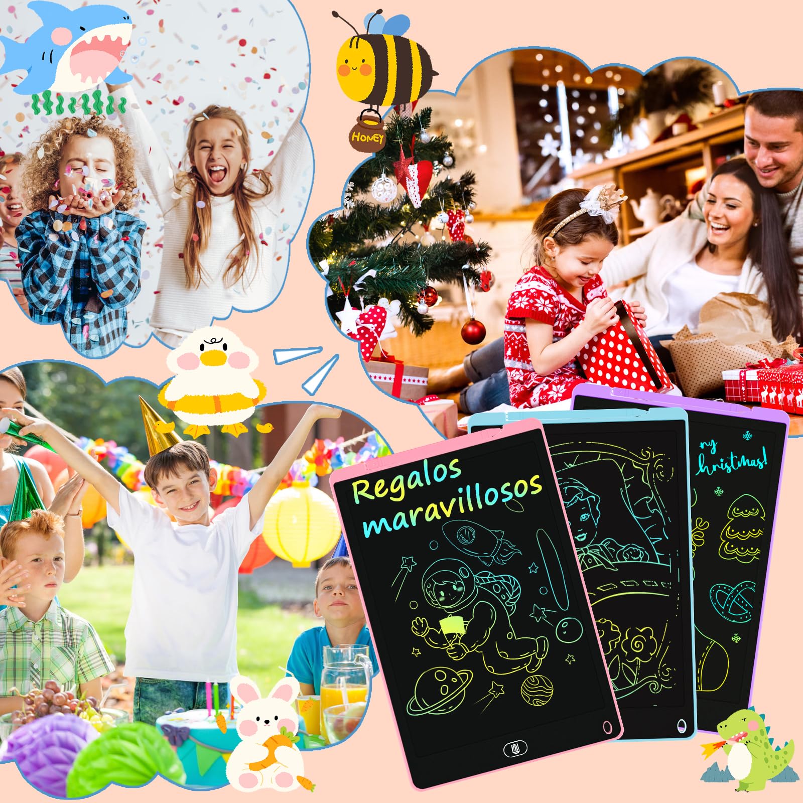 3 Packs 12 Pulgadas Tableta Escritura LCD, Electight Tablet Escritura Pantalla Colorido Infantil, Juguetes Educativo Niños con Borrable y Bloqueo Función, para el Hogar, Escuela, Azul+Rosa+Morado — view 7