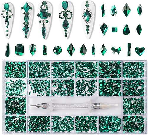 Diamantes de imitación para decoración de uñas, 1000 diamantes de forma especial, mezcla de 20 estilos de diamantes de imitación con parte trasera