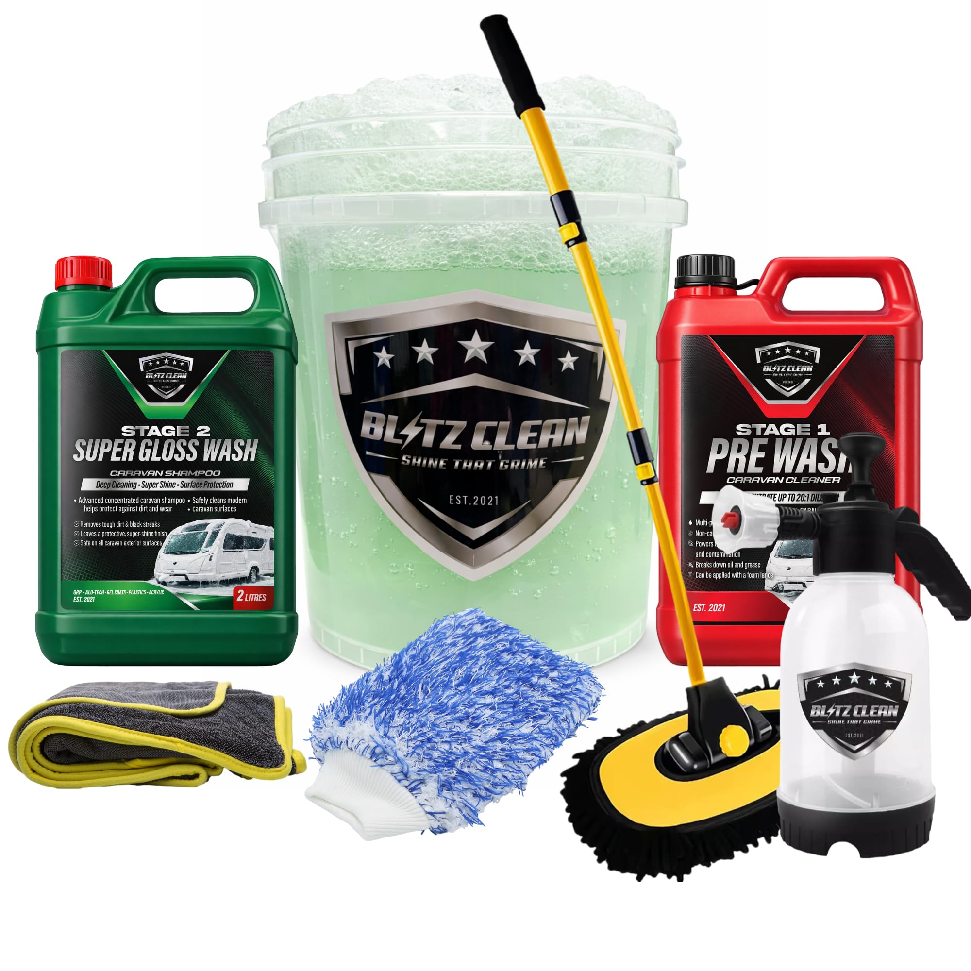 Concentrated Caravan Cleaning Kit with Pump Handheld Sprayer – Stage 1 Pre Wash Cleaner & Stage 2 Super Carnauba Wax Shampoo, Exterior Cleaning for Caravans & Motorhomes(2L Stage 1/Stage 2 + Sprayer) — view 12