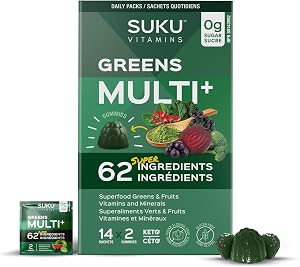 SUKU Vitamins Gummies Multi+ Verts – Gummies Superaliment Verts et Multivitamines Sans Sucre pour Adultes | Soutien Immunitaire, Métabolisme Énergétique, Fonction Thyroïdienne et Hépatique, Santé des Yeux, des Os et de la Peau | Lime Pastèque | 14 Paquets Quotidiens