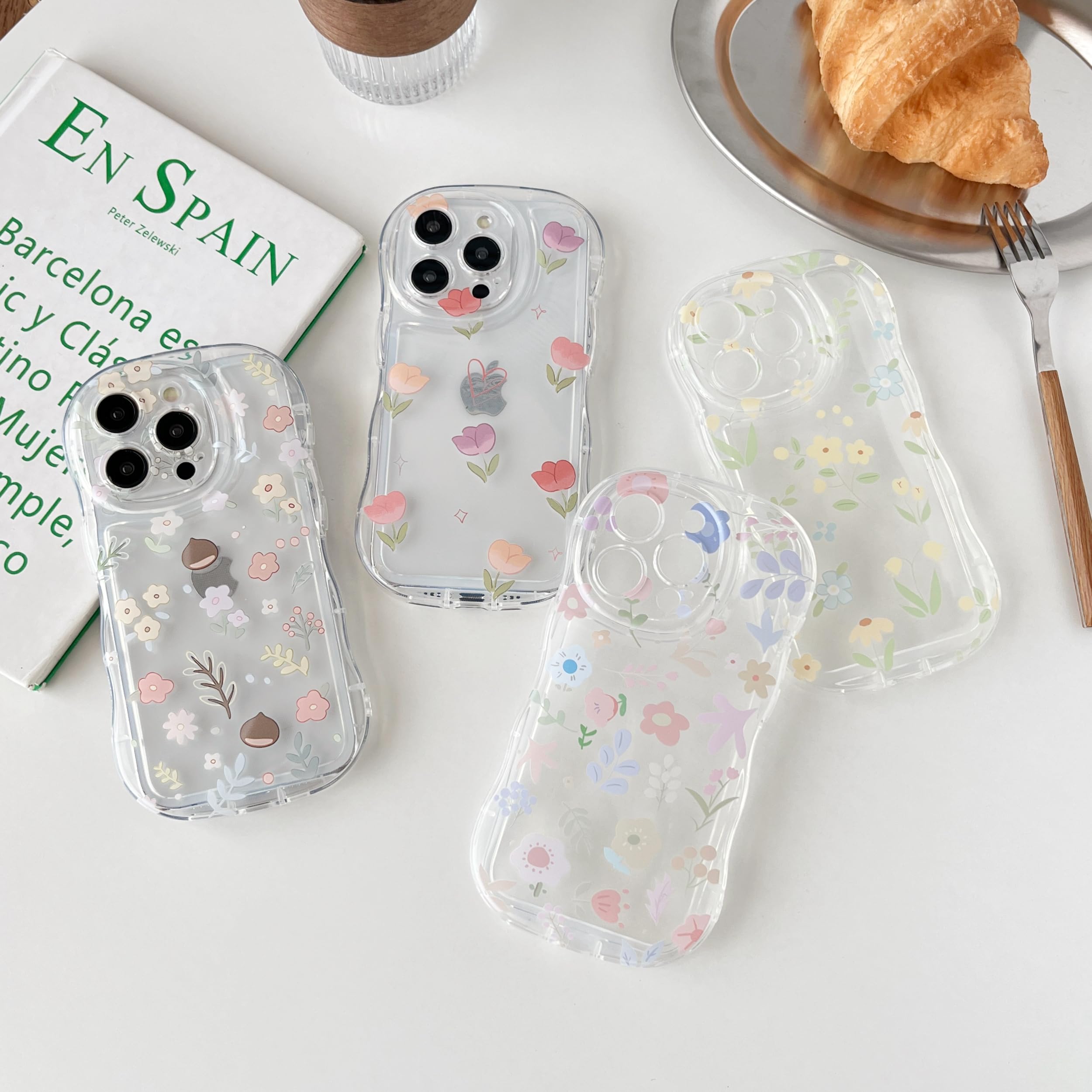 Fycyko Compatibile con iPhone 12 Custodia con Fiore Carino Fragola Pizzo Disegni per Ragazze Donna TPU Custodia Protettiva Sottile Antiurto Floreale Cover per iPhone 12 -Blu