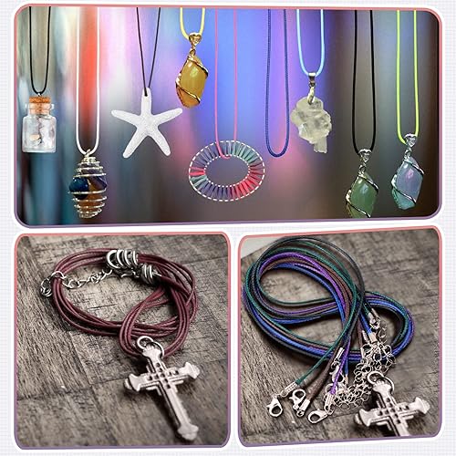 Miniatura 35 de Tudomro 100 piezas de collar de cuero encerado de 20 pulgadas a granel con cierre colorido collar pulsera cadenas cuerda cordón, poliéster, aleación