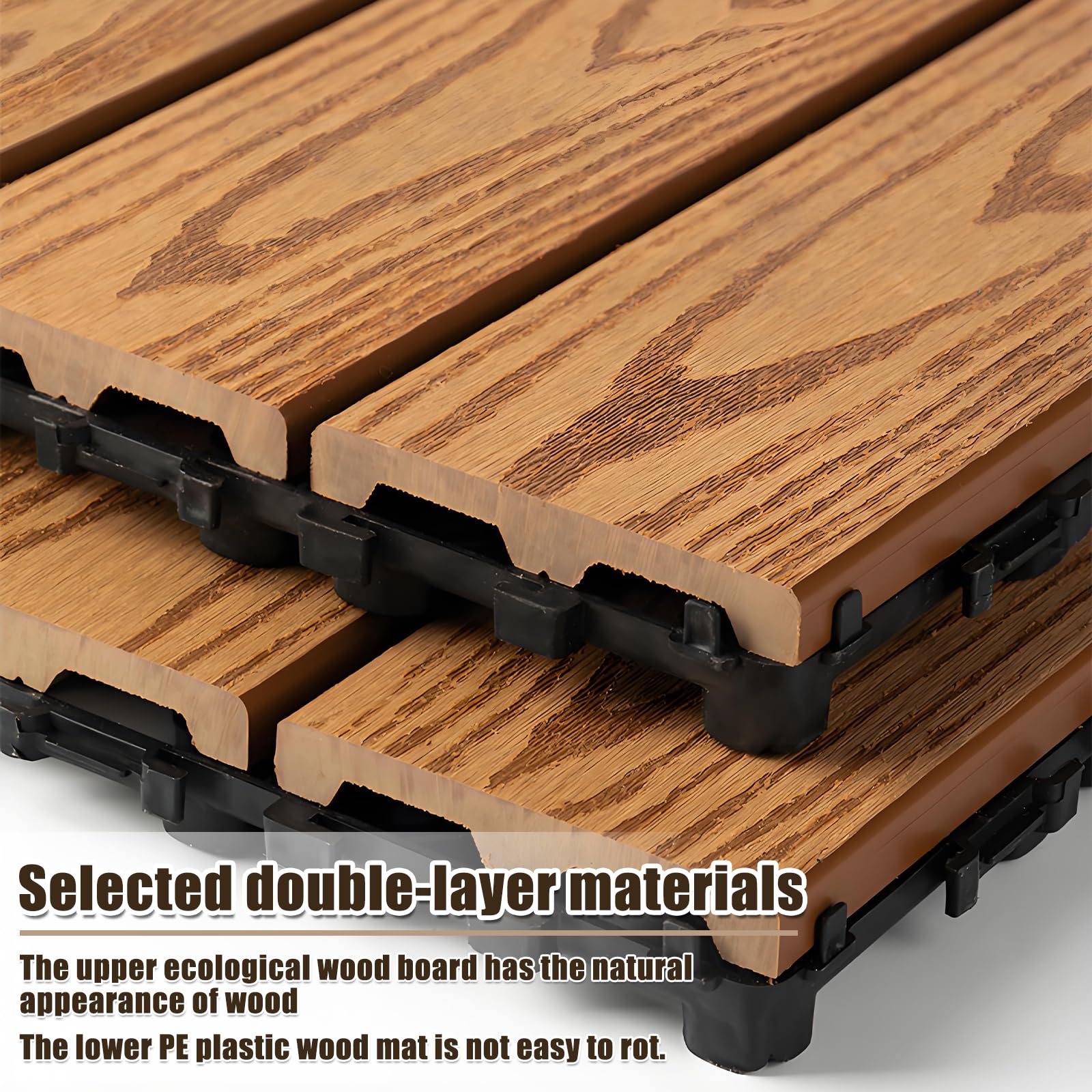 Lot de 10 dalles de terrasse en WPC imperméables pour extérieur, 30,5 x 30,5 cm, carrelage composite en bois et plastique pour jardin, balcon, piscine, porche, toutes saisons, en bois et plastique