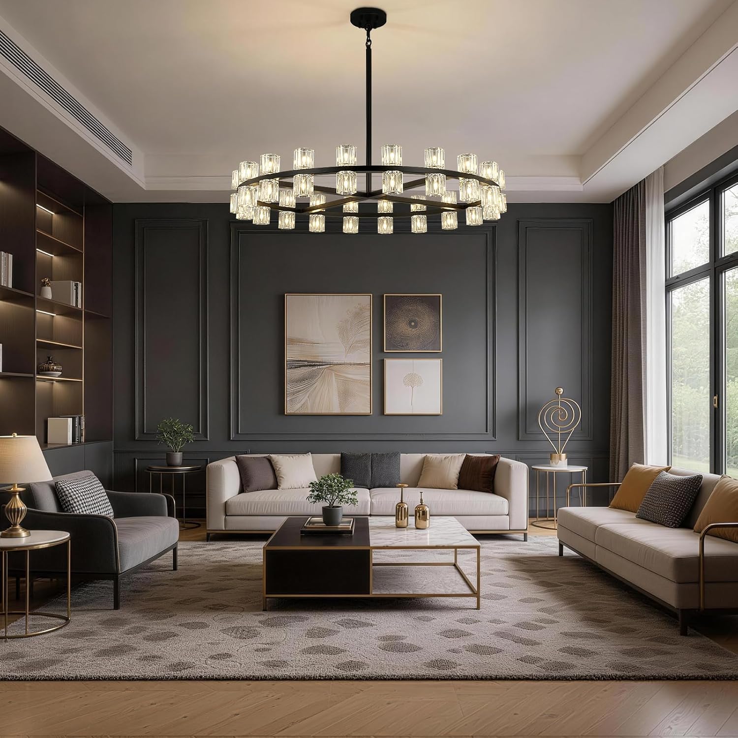 40-Lights Large Crystal Chandelier | Dia 42 Inch Round Chandeliers for Dining Room Over Table | Black Dining Room Light Fixture Apply to Living Room | Entryway | Foyer | 40 X G4 bulbs (included)