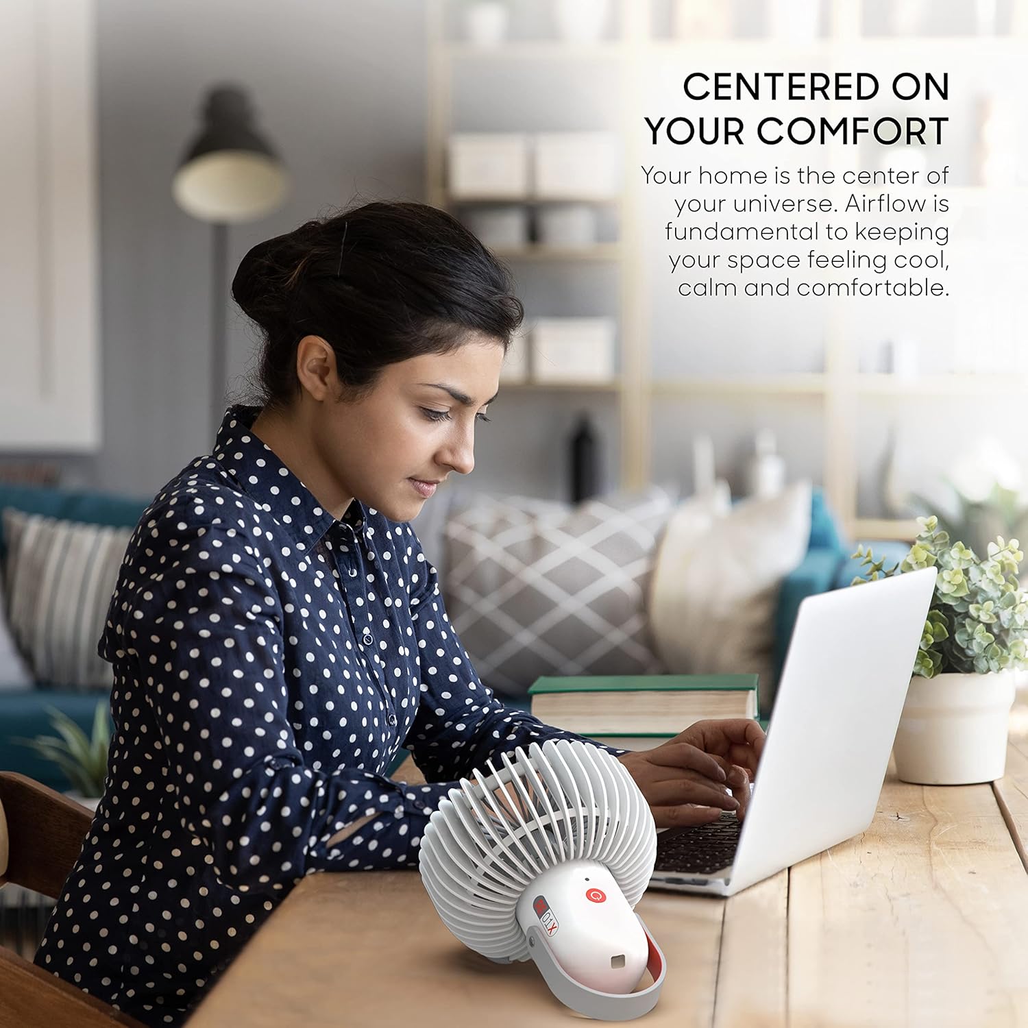 Sharper Image REFRESH 01X Rechargeable Personal Fan, Powerful Airflow, Quiet Operation, 17 Hours of Run Time on Low, Carry Handle, Portable Fan for Travel, Optimized Sound Signature, White