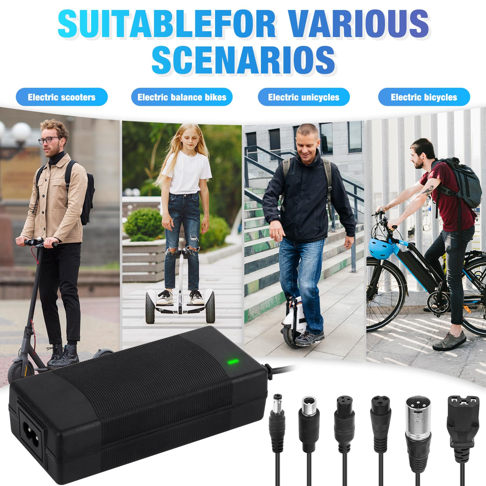 Mineup 42 V 2 A Hoverboard kabel do ładowania, ładowarka do skutera elektrycznego, ładowarka do skuterów elektrycznych i rowerów elektrycznych, 6 portów, ładowarka do deskorolki elektrycznej i rowerów
