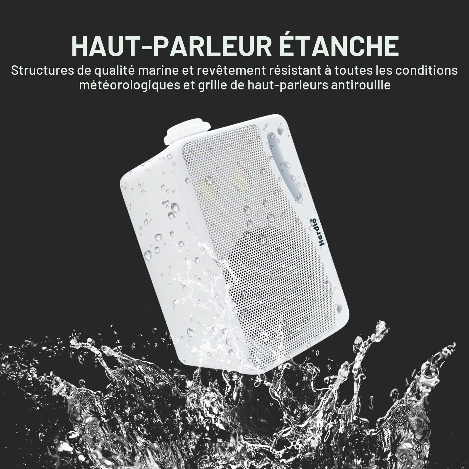 Herdio 3,5" 200 W Haut-parleurs Bluetooth Filaire de - 3 Voies - Étanche - Résistant aux intempéries - Bluetooth Enceintes d'extérieur pour extérieur, Patio, Camping, Bateau, terrasse, Restaurant