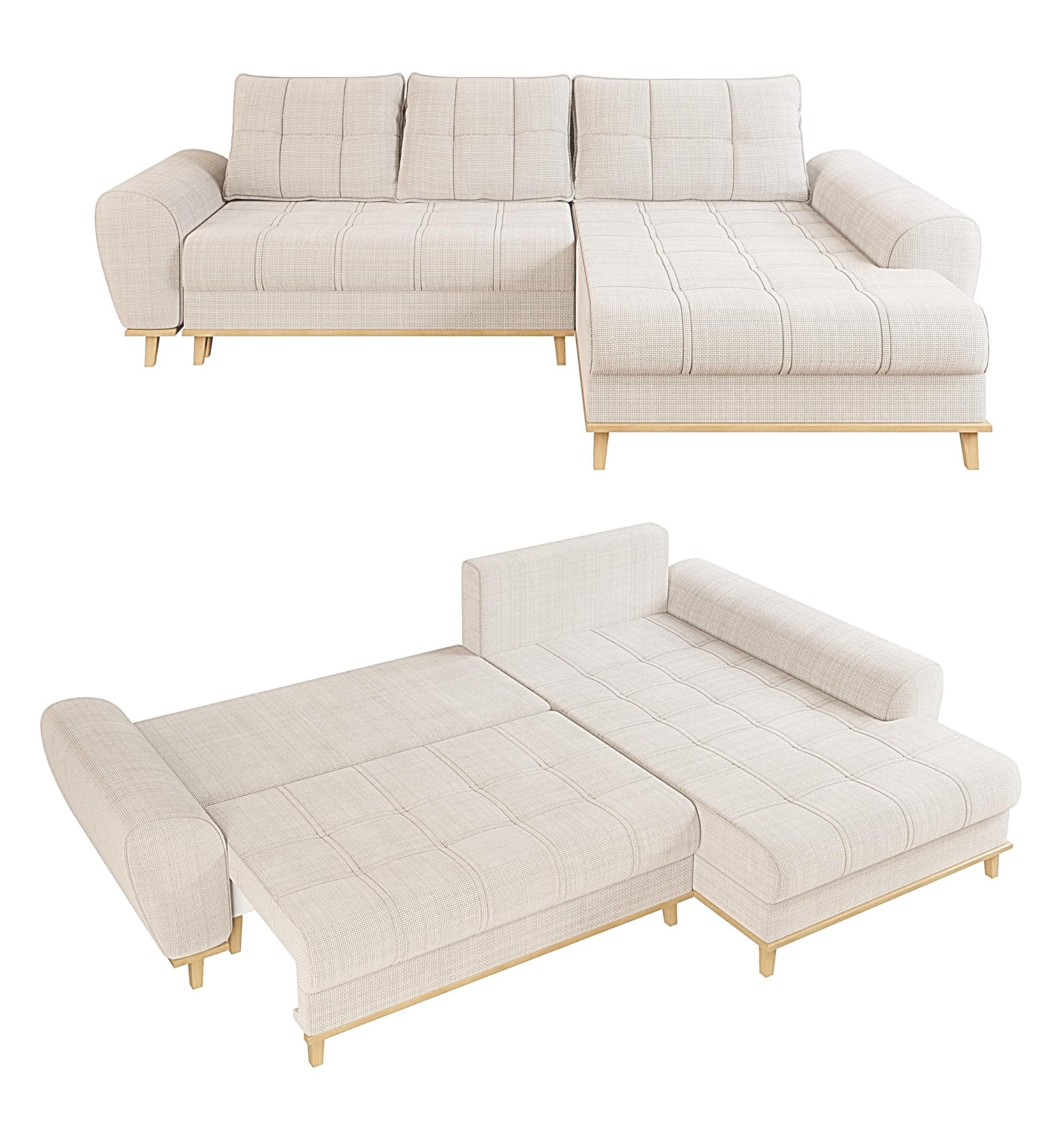 luma-Home 21013/ Ecksofa im Scandi-Stil mit Schlaffunktion, Beige