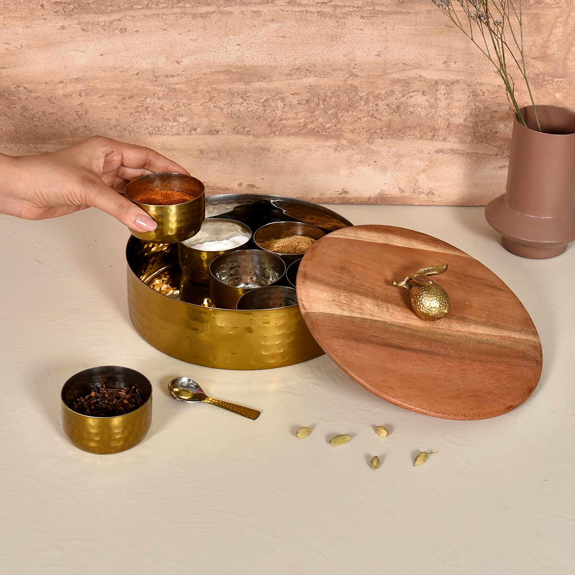 Elan Spice Box - Antique Gold Masala Dabba -6