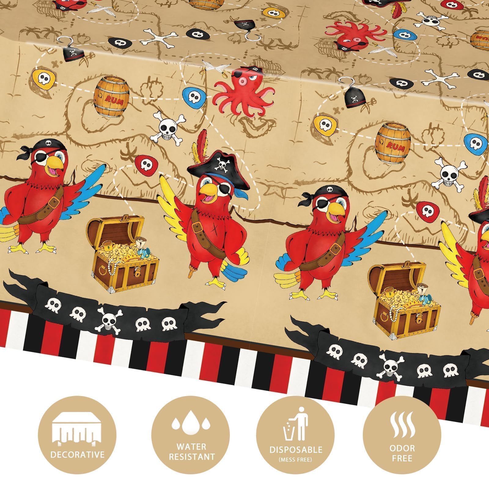 Tovaglia Per Festa Pirata WERNNSAI 137x274 Cm - Plastica Con Mappa Del Tesoro, Decorazione Nautica Per Compleanni Bambini