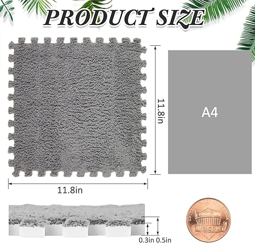 Miniatura 2 de Amylove 18 tapetes cuadrados de espuma de felpa, azulejos entrelazados con borde, tapete de juego esponjoso, alfombras de área de escalada suaves