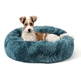 NOYAL Calming Donut Dog Bed for Small to Medium Dogs & Cats - Plush Faux Fur Anti-Anxiety Pet Bed with Machine Washable Cover & Non-Slip Base