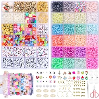 Liangding 6000 St ck Armband Bastelset   3 mm Perlen in 24 Farben mit Buchstabenperlen   DIY Schmuckherstellung Set f r Kinder & Erwachsene zum Basteln von Armb ndern Ketten & Geschenken