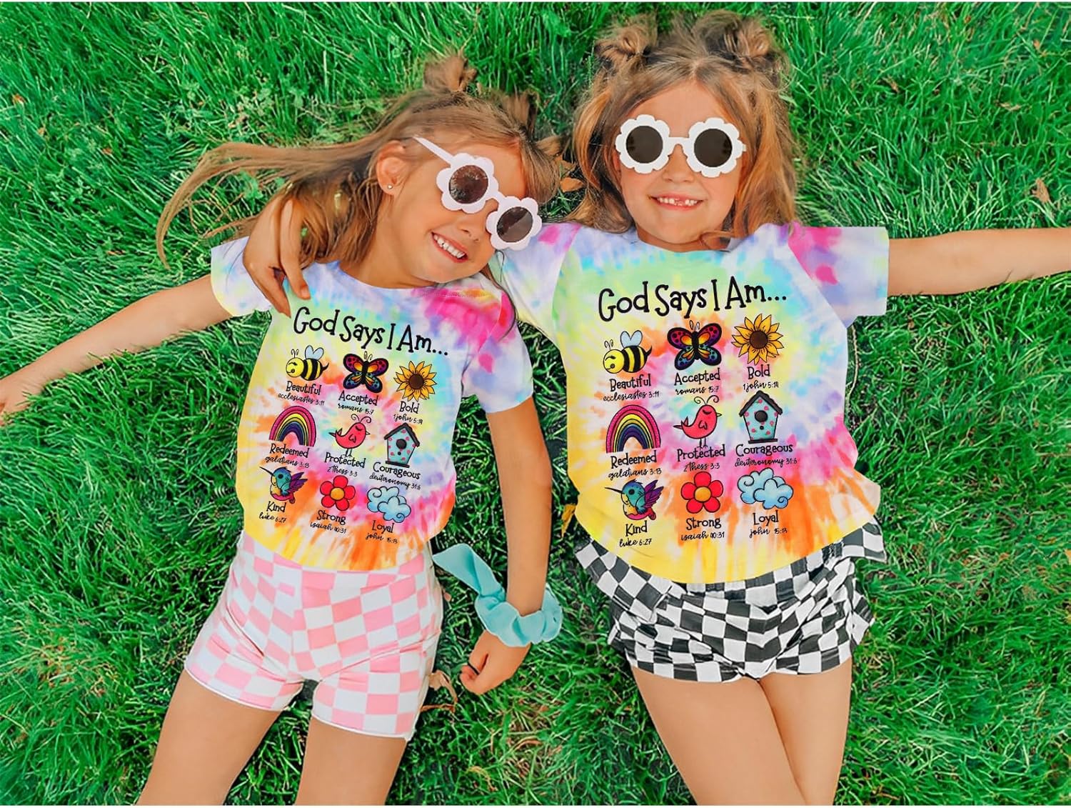Ritatte God Says I Am Bee Shirt Toddler Girls Christian Bible Verse T-Shirt Religious Tee Inspirational Tie Dye Tops - Image 4